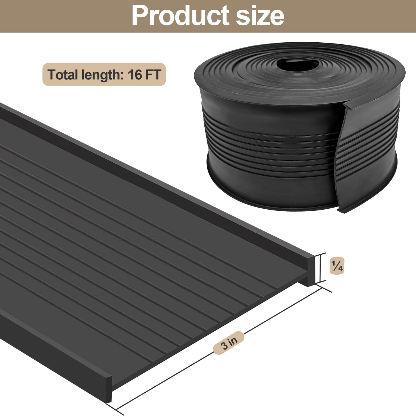 5/16" T Ends Garage Door Seals Bottom Rubber 16 Feet Fits U-Bottom Seal Weather Stripping and Threshold Seal Professiona Grade Rubber 3 3/4" Width X 16 Feet Lenth