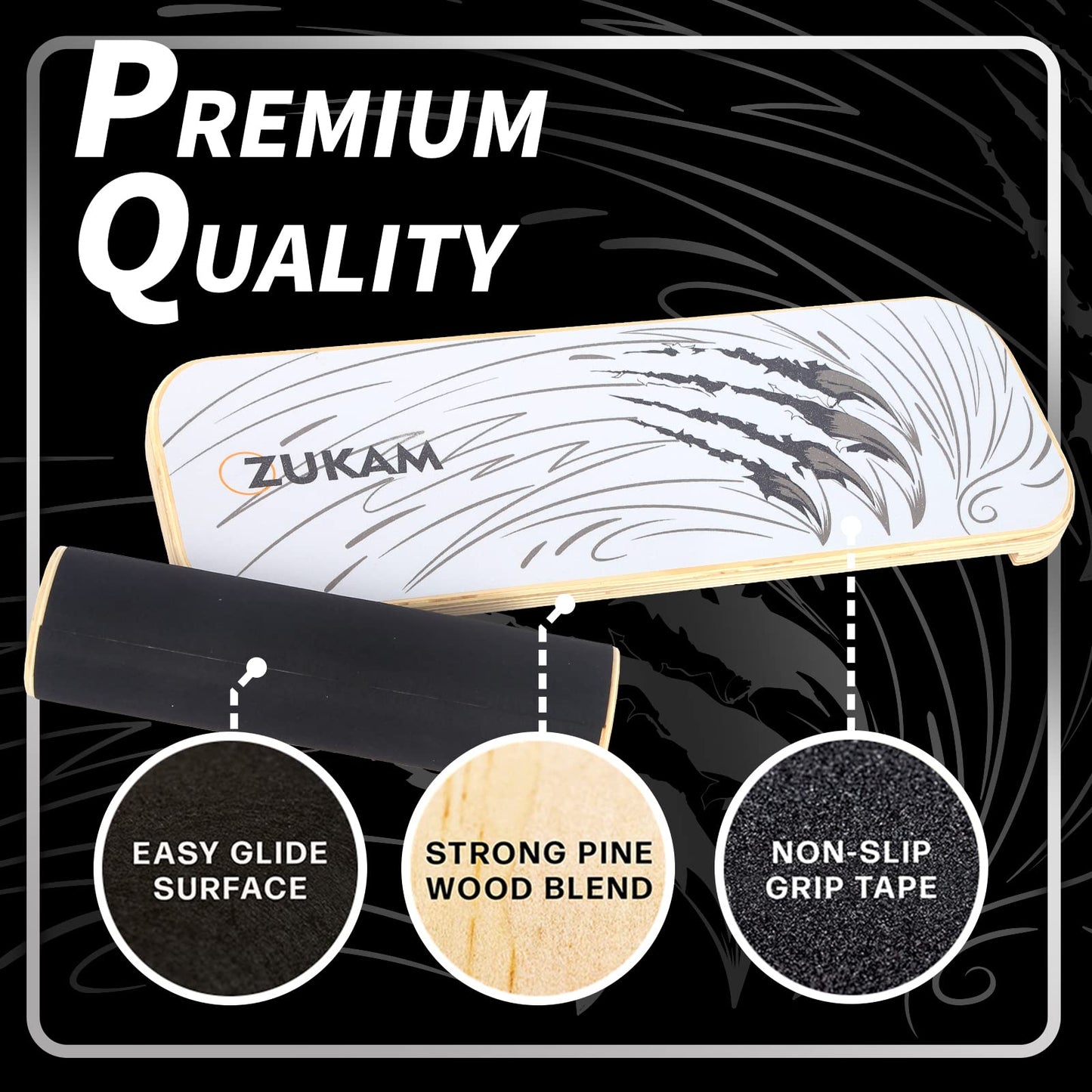 ZUKAM Balance Board Trainer, Wooden Balancing Board with Workout Guide to Exercise and Build Core Stability, Wobble Board for Skateboard, Hockey, Snowboard & Surf Training (Claw)