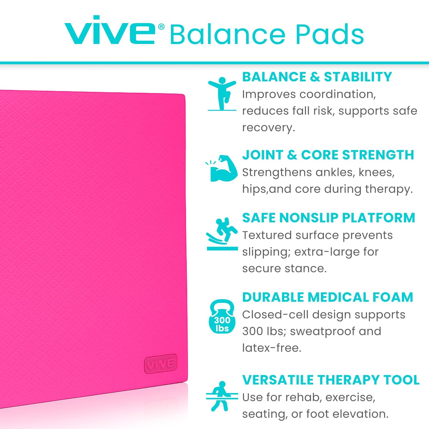 Vive Balance Pad - Foam Board Yoga Mat Block for Physical Therapy, Stability, Workout, Knee and Ankle Exercise - Equipment for Strength Training, Rehab - Large Floor Pad for Adults, Kids