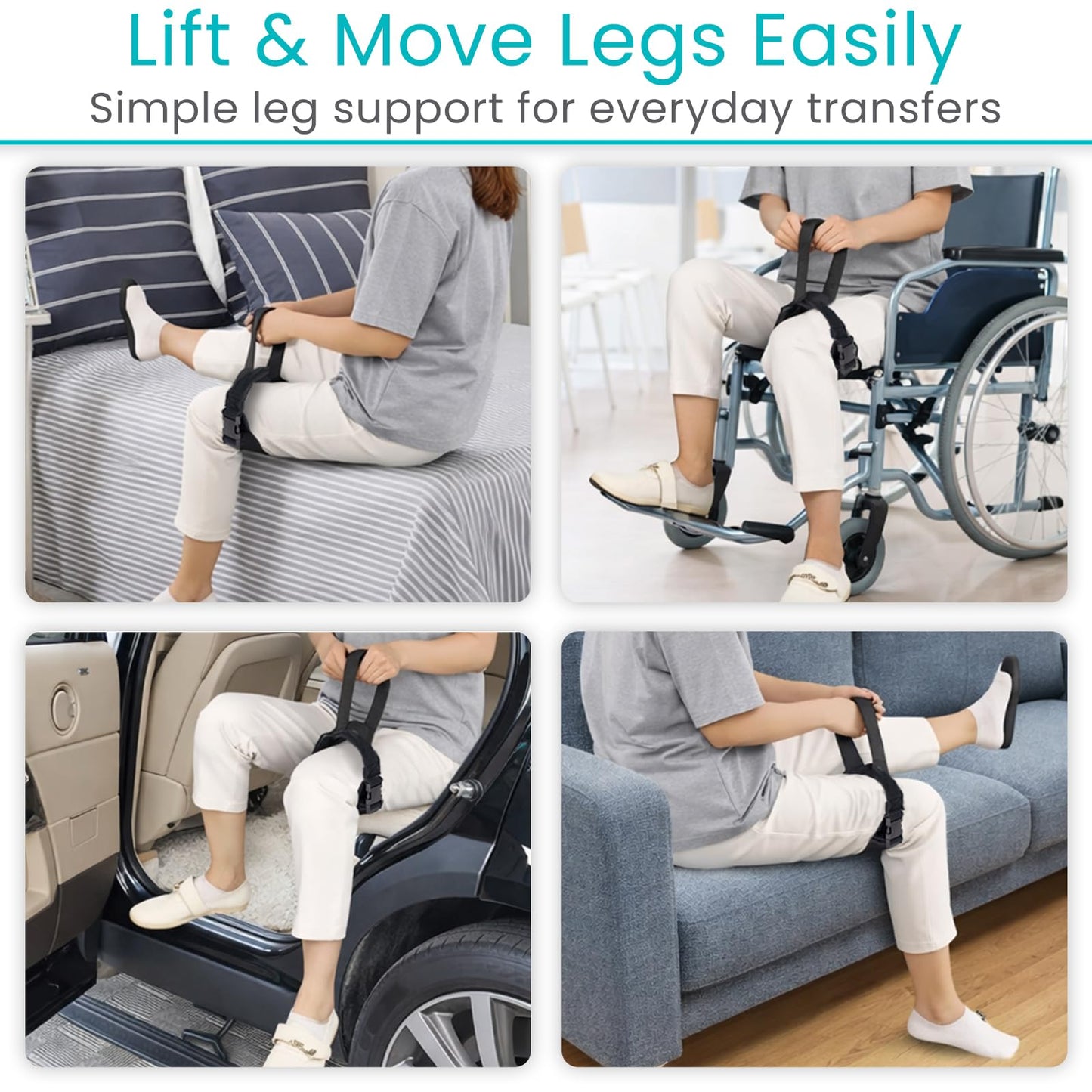 Vive Thigh Lifter Strap (2 Pack) - Pull Up Assistance Band - Medical Equipment Padded Wrist Tool For Leg Movement - Transfer Device For Limited Mobility, Knee Recovery - For Elderly, Senior & Disabled