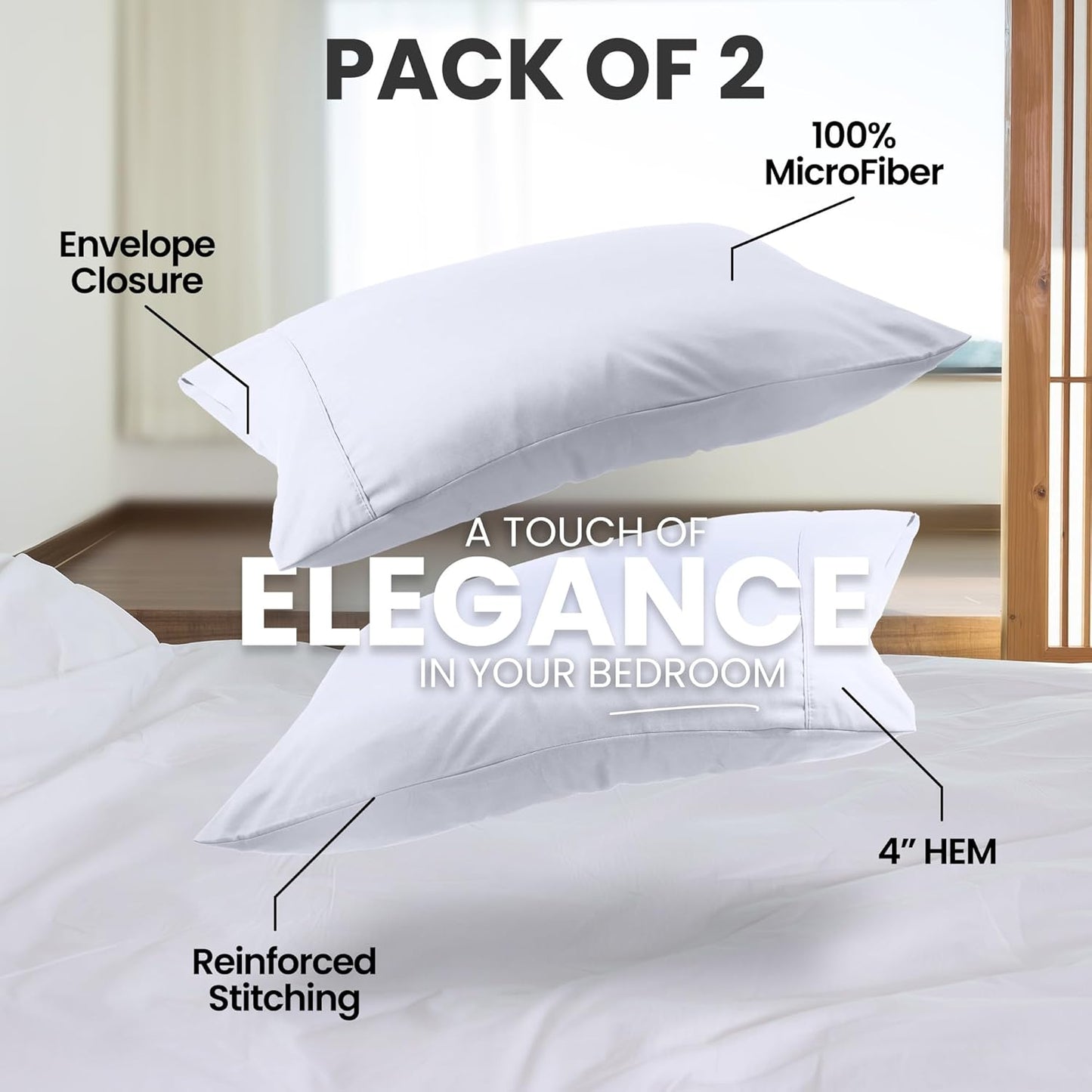 Utopia Bedding Standard Pillow Cases - Soft Brushed Microfiber - 2 Pack, 20 x 26 Inches | Fade Resistant, White