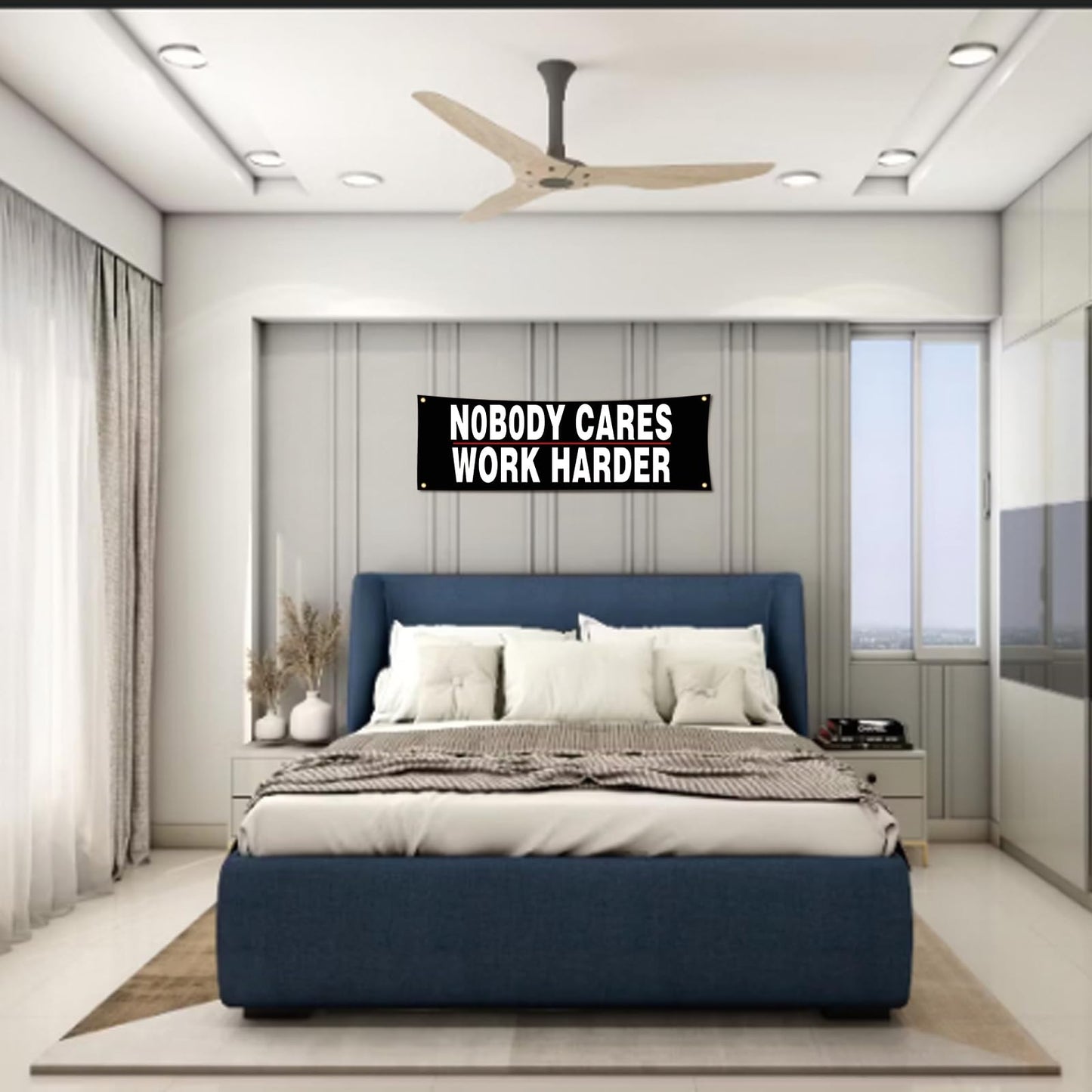Lyeedoom NOBODY CARES|WORK HARDER Motivational Gym Banner - Fitness Wall Art for Home Gym, Office & Dorm - Exercise Encouragement Tapestry with Inspirational Quotes for Men & Women