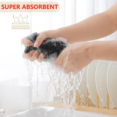 Homaxy 100% Cotton Dish Cloths - Ultra Soft & Absorbent Quick-Drying Towels | 12x12 Inches, 24-Pack, Black