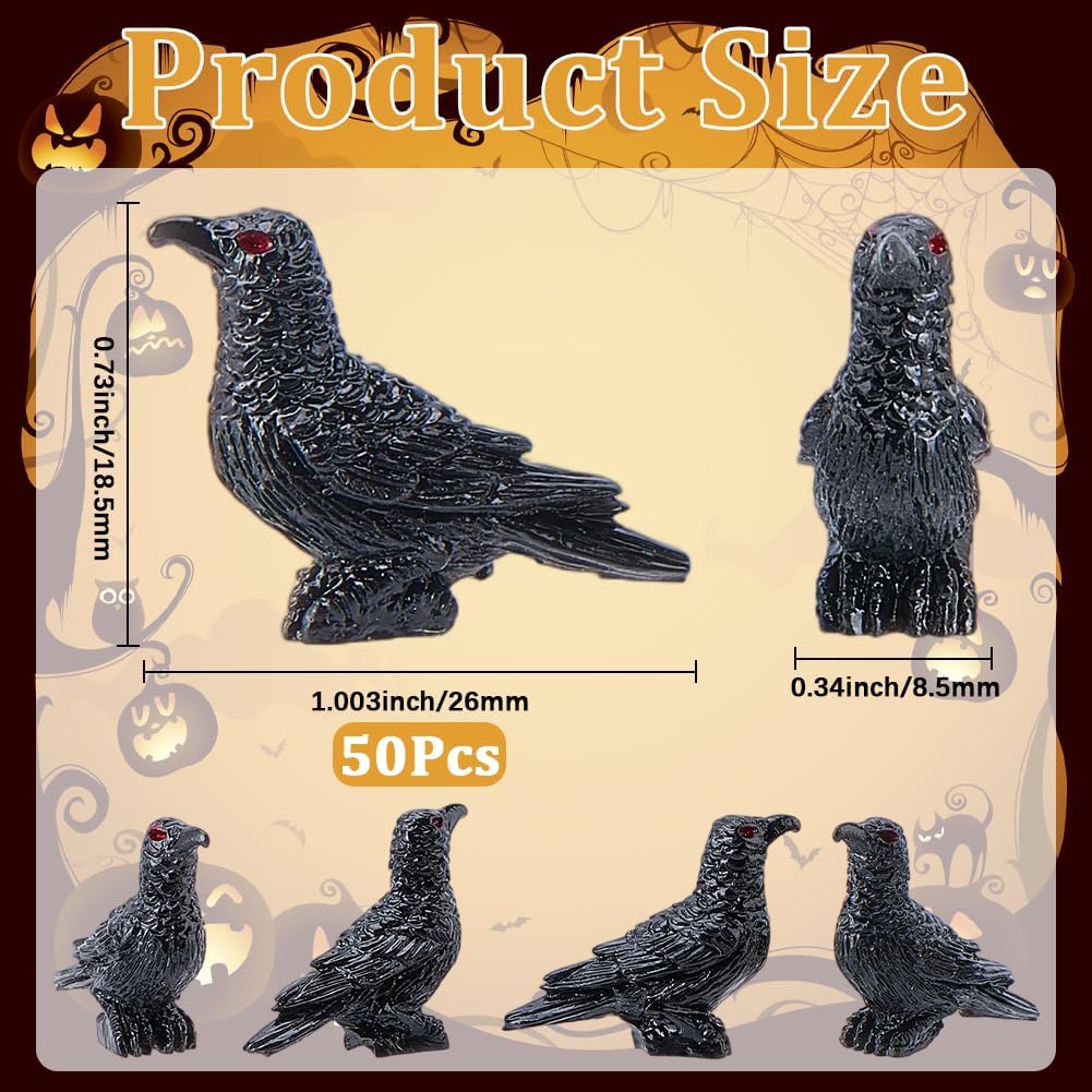 Skiennix 50Pcs Mini Black Resin Crows - Gothic Halloween Decorations for Home & Garden Decor