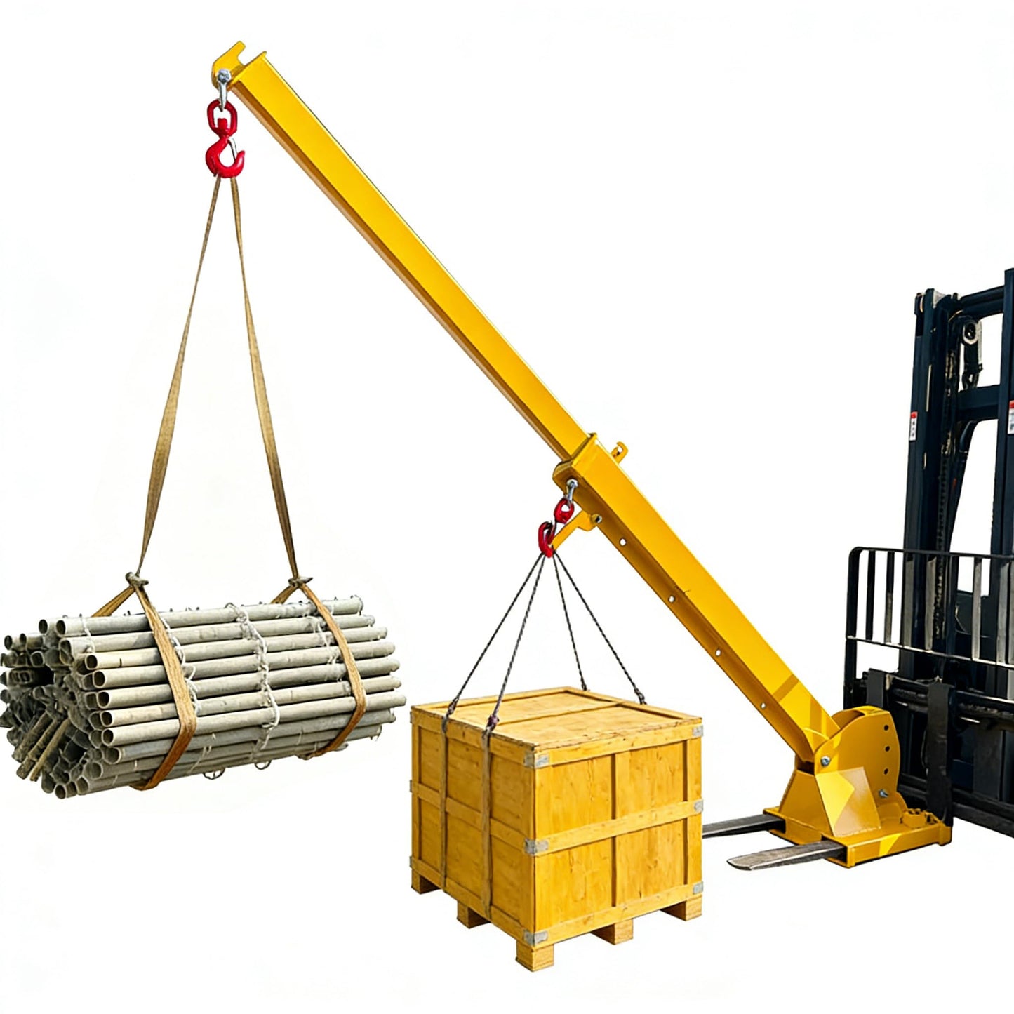 TECHTONGDA 2T/4400LB Forklift Jib Boom Crane Attachment with 0-75 Adjustable Tilt Angle, Two Swivel Hooks, Forklift Mobile Crane, Manual Telescoping Boom 7-12ft for Warehouse & Factories