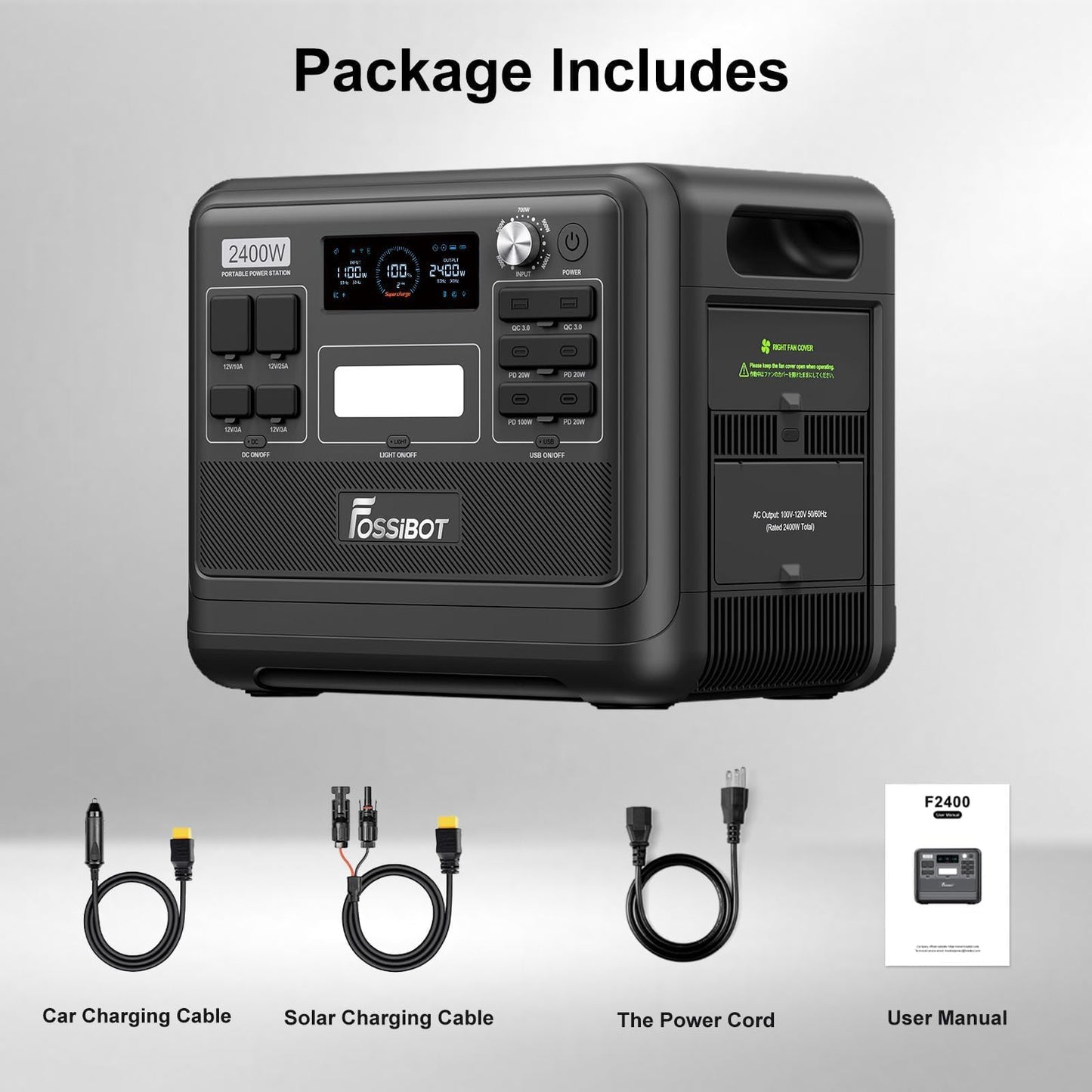 FOSSiBOT F2400 Portable Power Station 2400W, 2048Wh LiFePO4 Battery Solar Generator, 2H Fast Charging for Home Backup, Outdoor Camping, RV, Emergency F2400 Pro