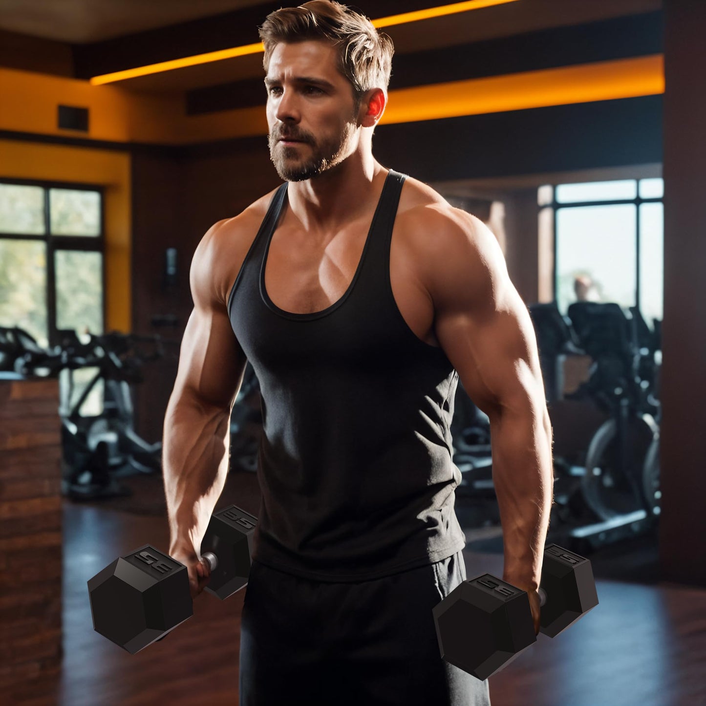 GRETERST Dumbbells Set Rubber Coated Hex Hand Weights Exercise & Fitness for Home Gym Workouts Strength Training Equipment, Black, 35LB