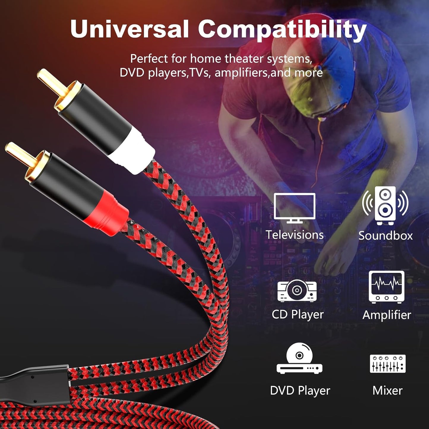 Jelly Tang 25Ft,2Rca 2-Rca etc(25Ft/8M) RCA Cable Male to Male Audio Stereo Subwoofer Cable [Hi-Fi Sound] Nylon-Braided