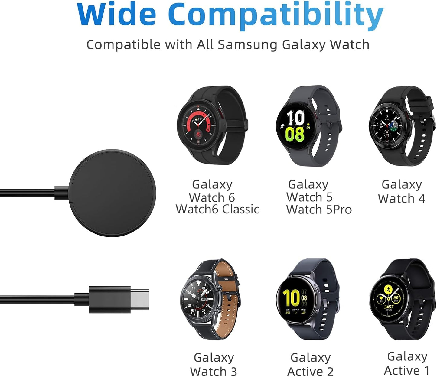 Clolasa 2 Pack 8/8 Classic/7/Ultra/6/6 Classic/5/5 Pro/4/4 Classic/3/Active 2/Active 3.3FT for Samsung Galaxy Watch