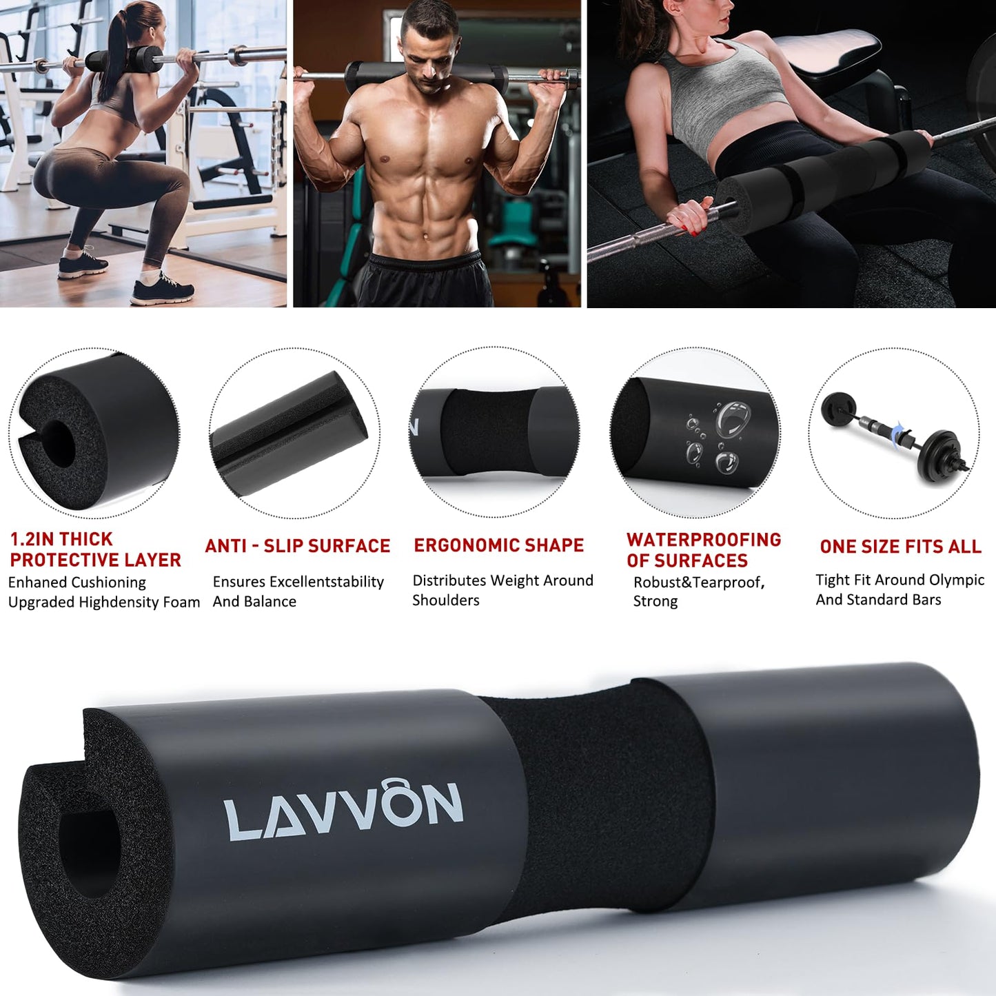 Squat Pad Set - Foam Barbell Pad for Squats Cushion, Lunges & Bar Padding for Hip Thrusts -Standard Olympic Weight Bar Pad,Gym Accessories for Women(Ankle Straps,Wrist Straps for Weightlifting)(Black)