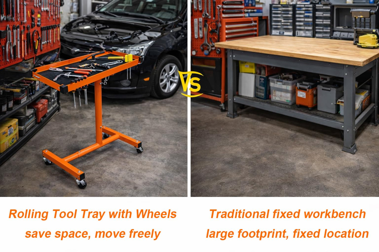 A A IN Mechanics Rolling Work Table, Adjustable Mobile Tray Table for Shop, Garage, DIY Tool Tray Cable with Wheels 250 lbs Capacity