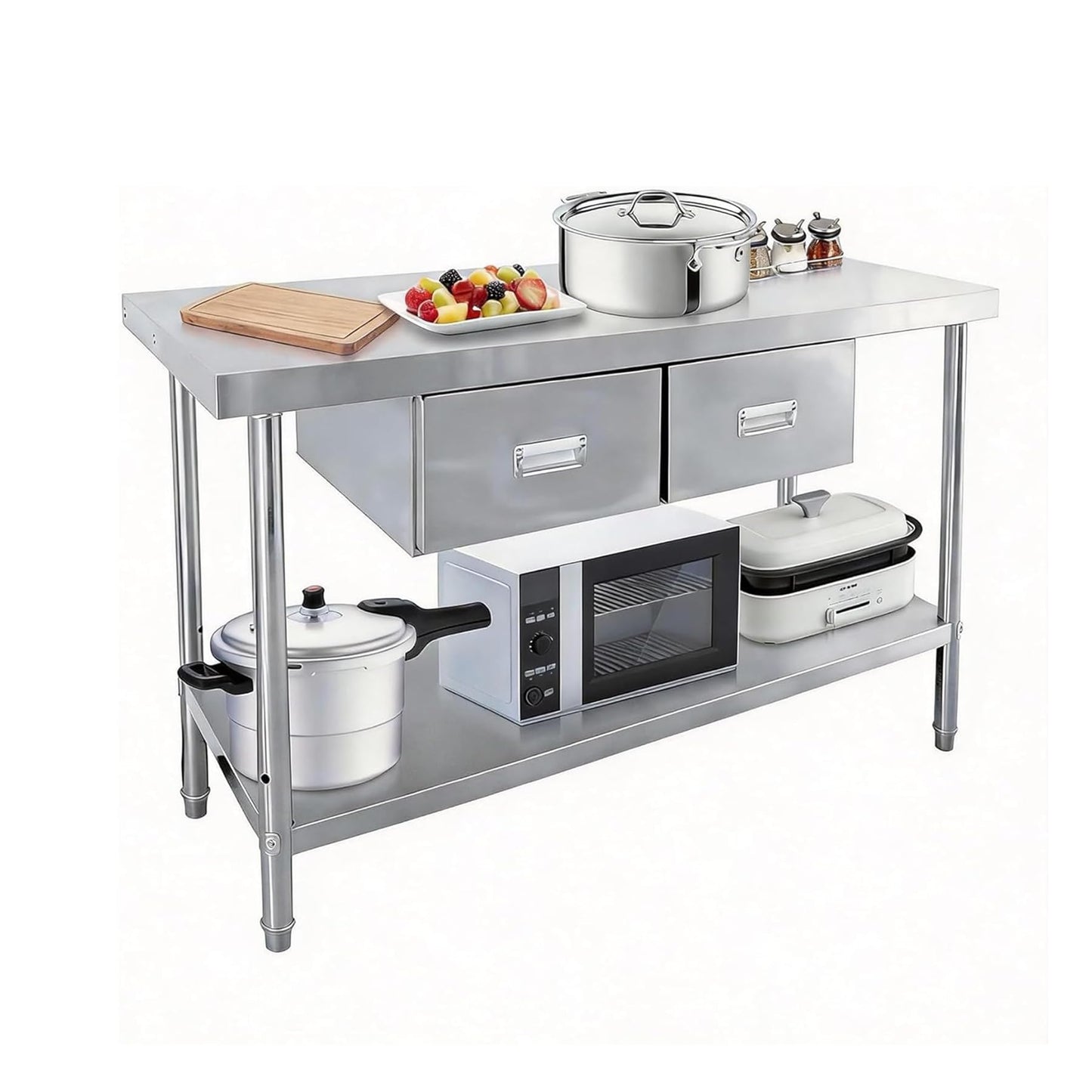 Stainless Steel Table with Drawers, 48" X 24" Heavy Duty Commercial Work & Prep Table with Adjustable Undershelf, Work Tables Workbench for Home Restaurant Kitchen Bar Hotel Garage