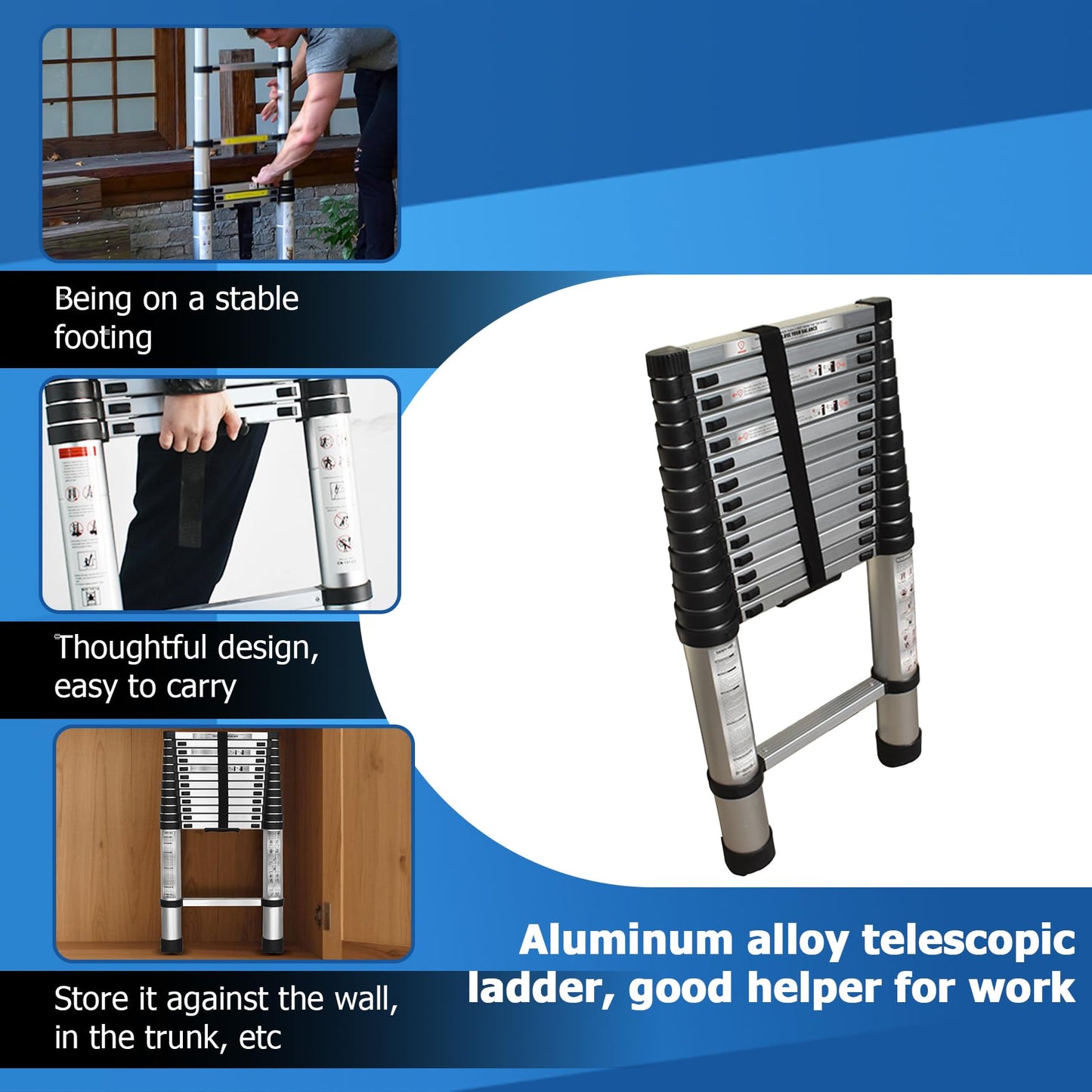 WFLNHB 14.5 FT Telescoping Ladder One Button Retraction Aluminum Extension Ladder Collapsible Suitable for Outdoor or Indoor
