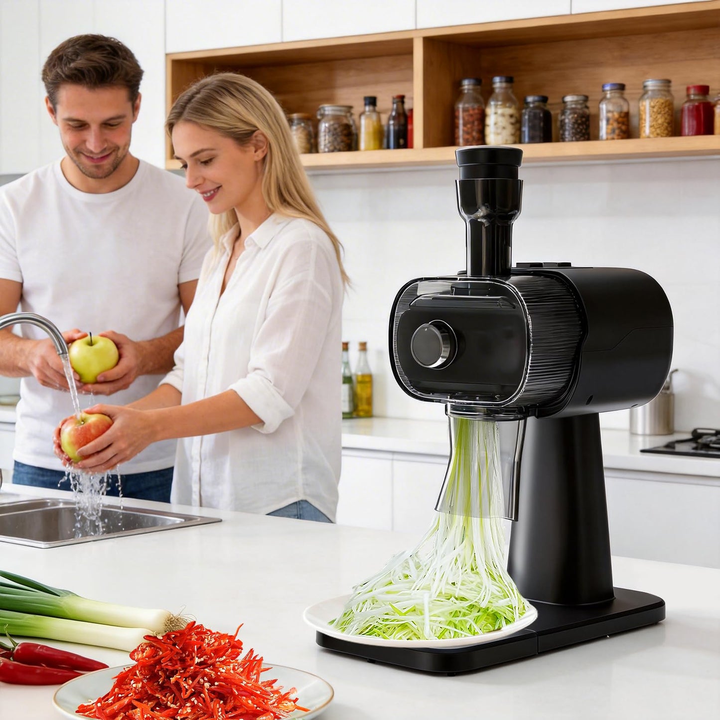 Electric Green Onion Grater, Commercial Spring Onion Cutter, Home Kitchen Shallot Julienne, Stainless Steel Blade Scallion Shredder, Suitable for Chili, Meat, Fish, Green Bean, 2mm