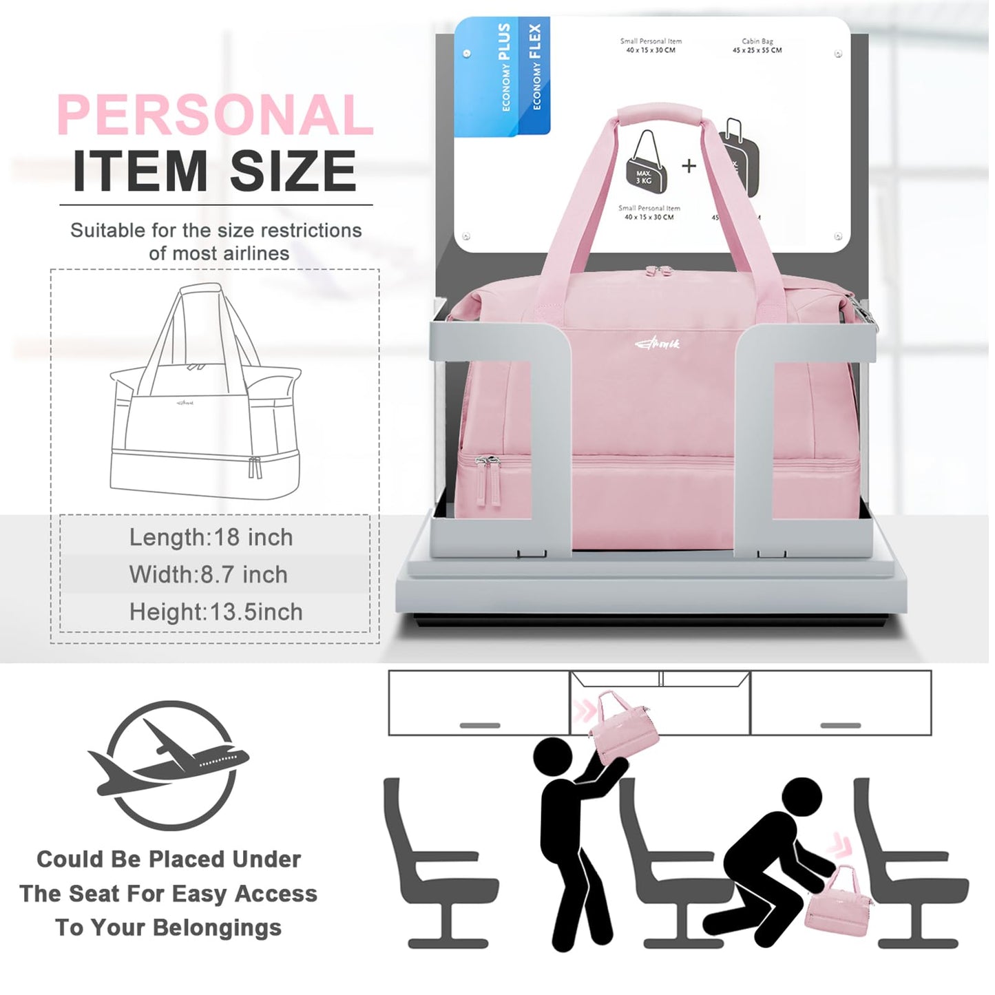 ETRONIK Gym Bag for Women, Personal Item Travel Bag with Shoes Compartment, Weekender Overnight Duffel Bag with Wet Pocket, Carry On Bag for Women, Travel, Gym, Weekend
