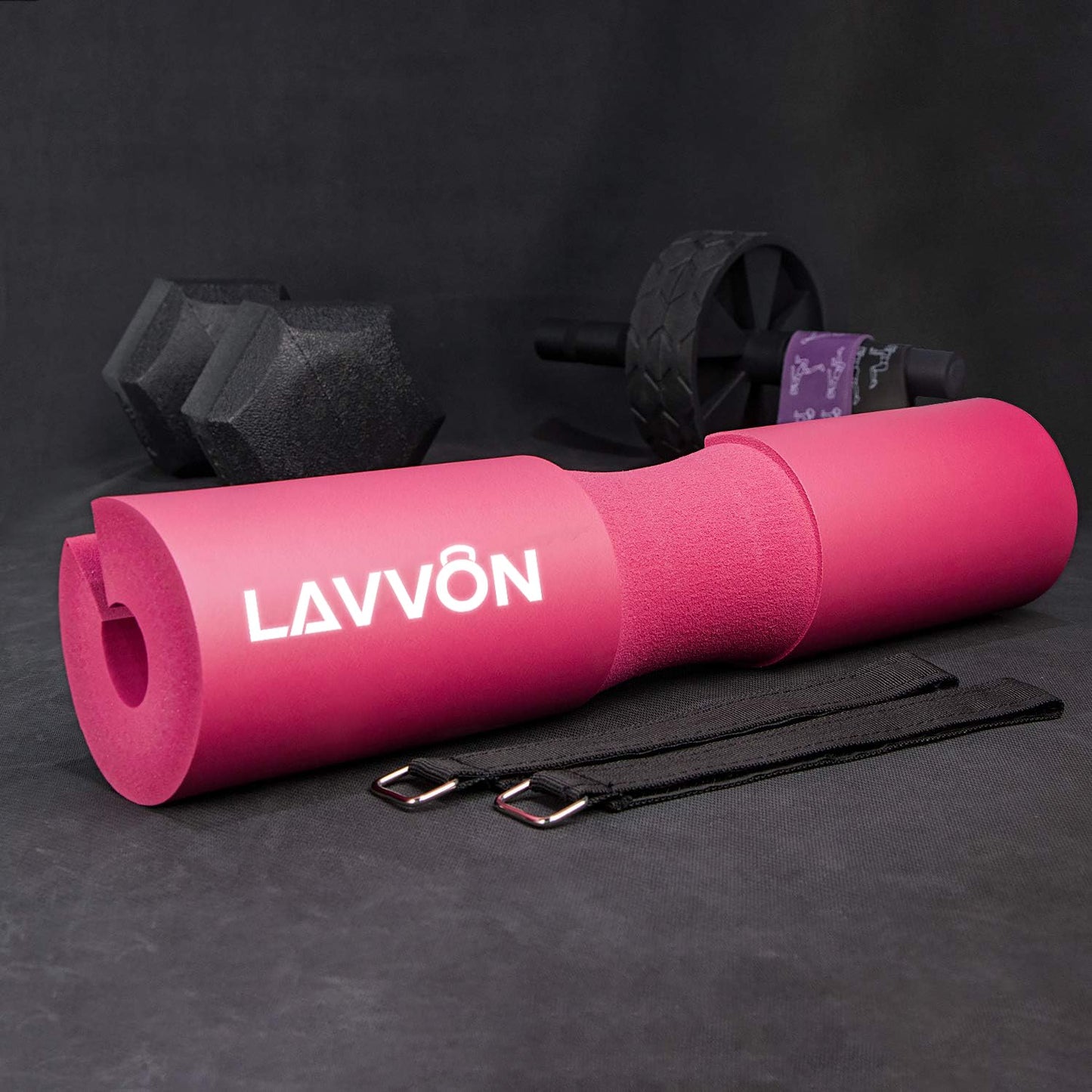 Squat Pad Set - Foam Barbell Pad for Squats Cushion, Lunges & Bar Padding for Hip Thrusts -Standard Olympic Weight Bar Pad,Gym Accessories for Women(Ankle Straps,Wrist Straps for Weightlifting)(Pink)