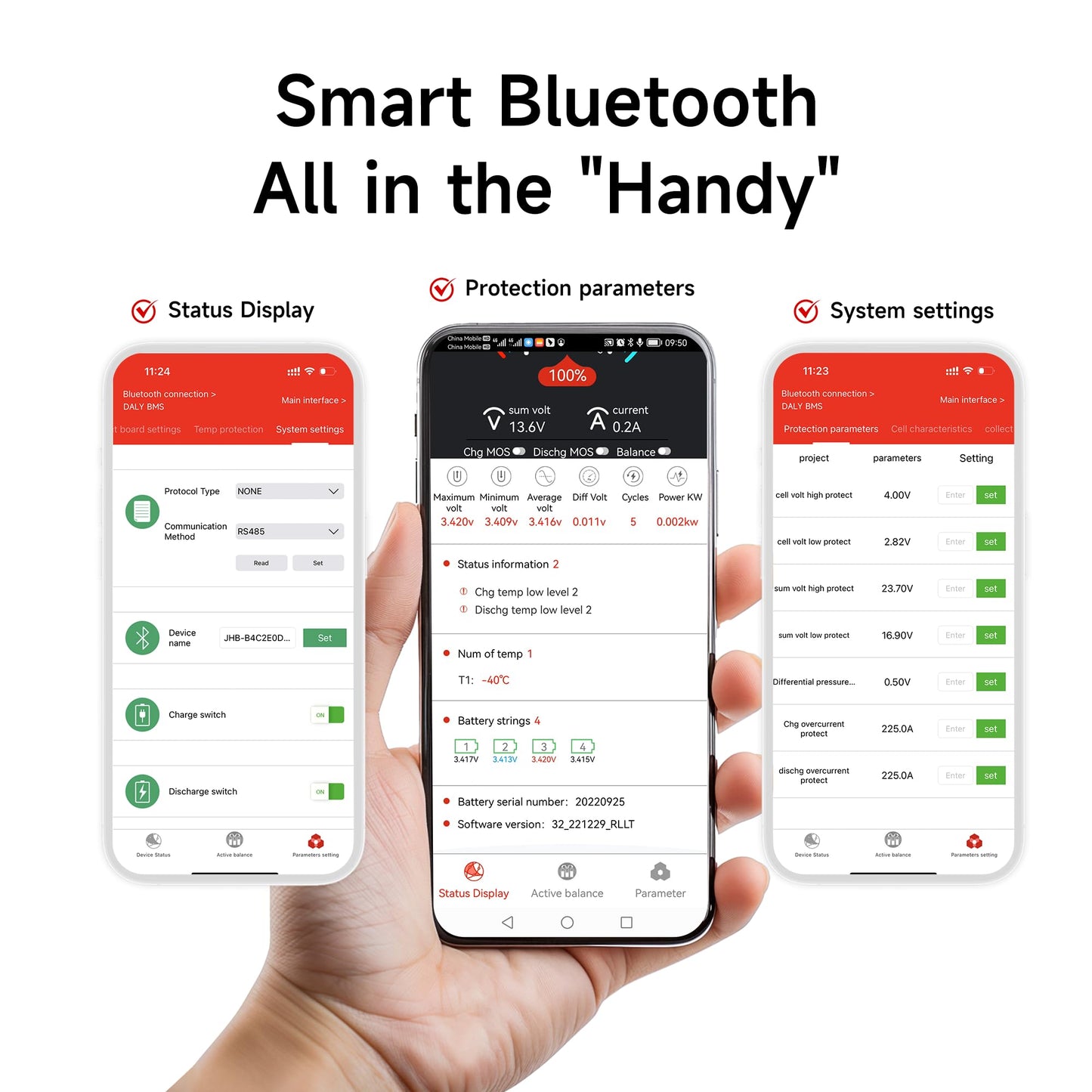 DALY BMS 24V 8S 200A LiFePO4 - Smart Bluetooth Battery Protection Board for 24 Volt Lithium Battery Pack Clean Machine RV Energy Storage