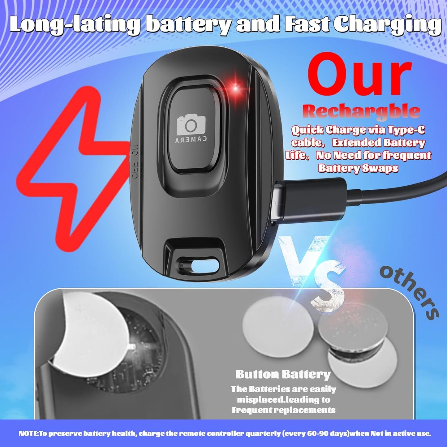 VYVIYON (2 Pack) Bluetooth Camera Remote Shutter for iPhone and Android Smartphones, Rechargeable Wireless Phone Remote