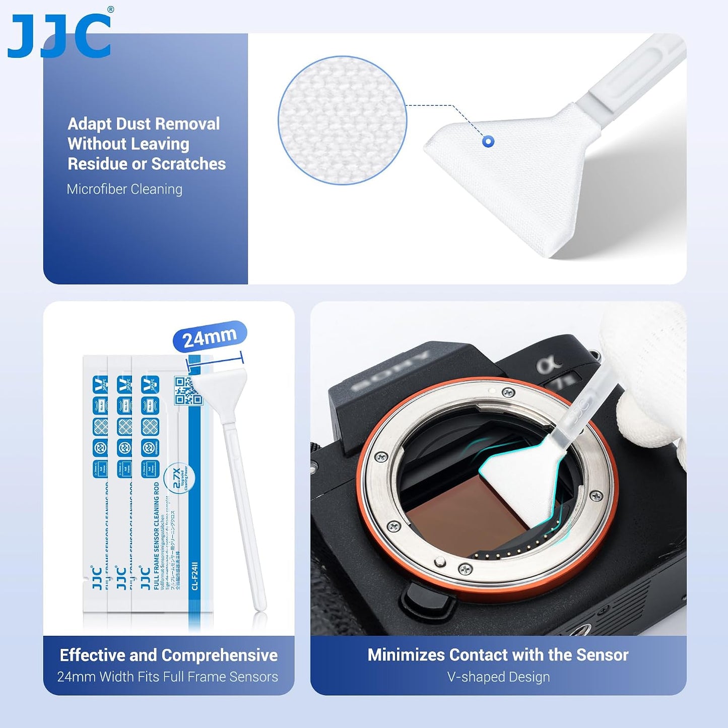 JJC 12pcs 24mm CMOS Full Frame Sensor Microfiber Cloth Cleaning Swab Cleaning Stick for Reflex & Mirrorless Digital