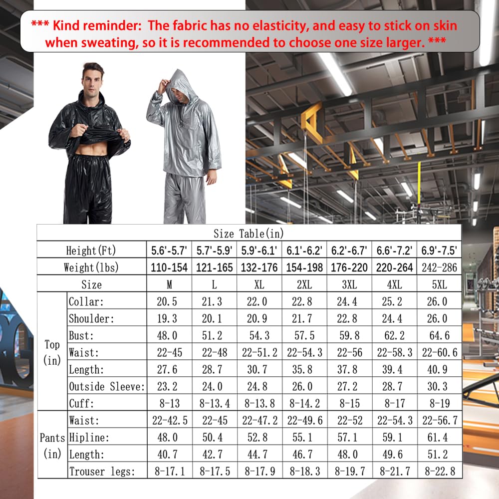 DawnBreak Sauna Sweat Suit for Women/Men with Hoodie Zipper Weight Loss Fitness Exercise Gym Workout Suit Top Pants Silver - 2XL