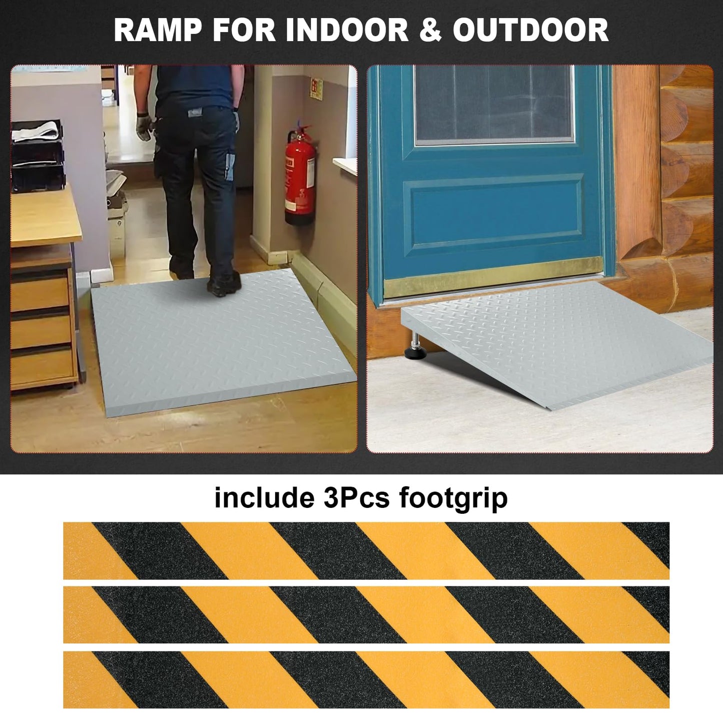 HONYTA Height Adjustable Door Ramp, Door ramp for 3”, 5” to 7.5” Threshold or Steps, Heavy Duty Door ramp for Wheelchairs Walkers Scooters(27.6" L*37.4" W, Alloy Steel, Max 800LBs)