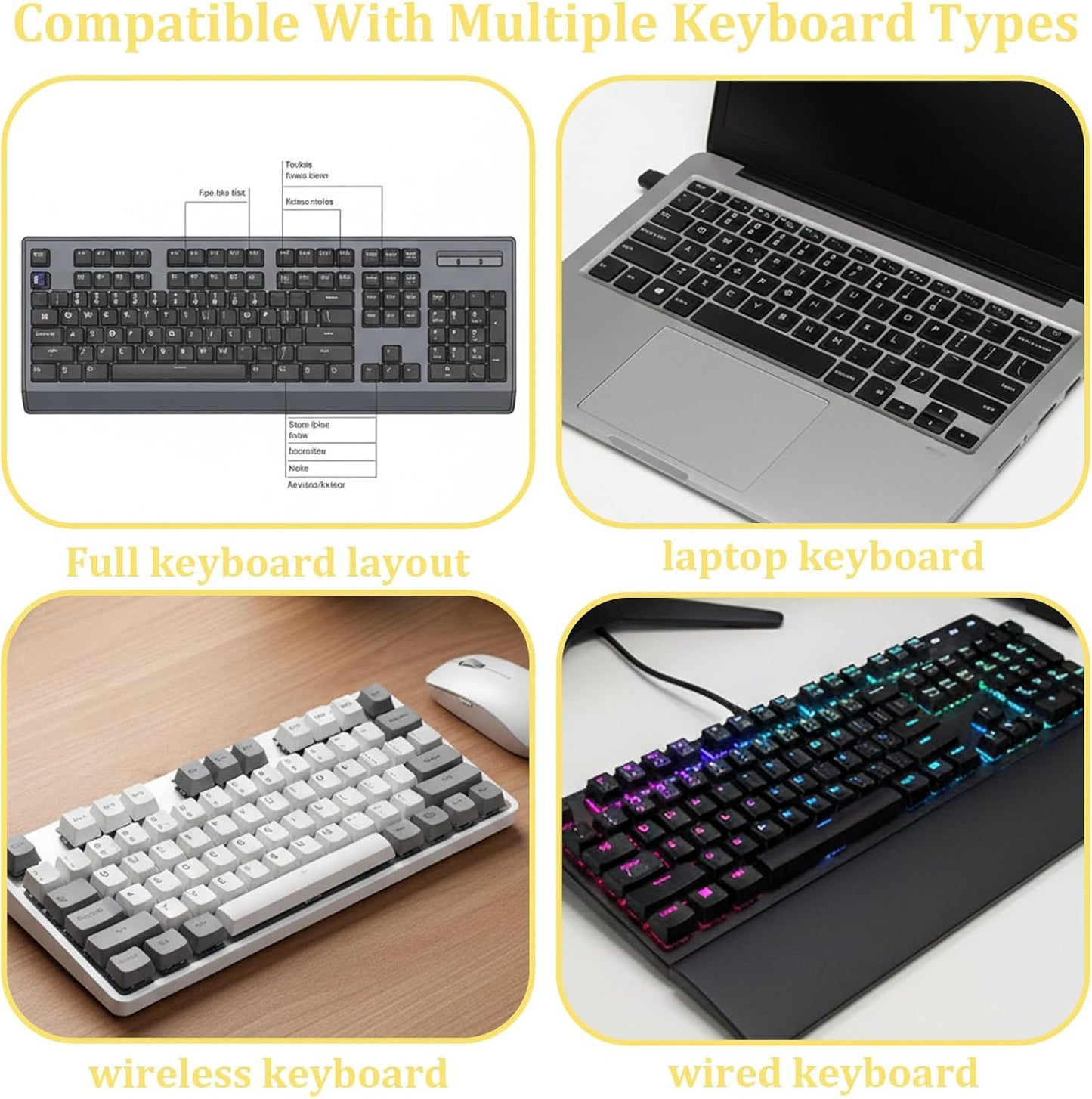 Qulkws 2 PCS Universal English Large Lettering Keyboard Stickers, English Keyboard Stickers, Big Bright Yellow