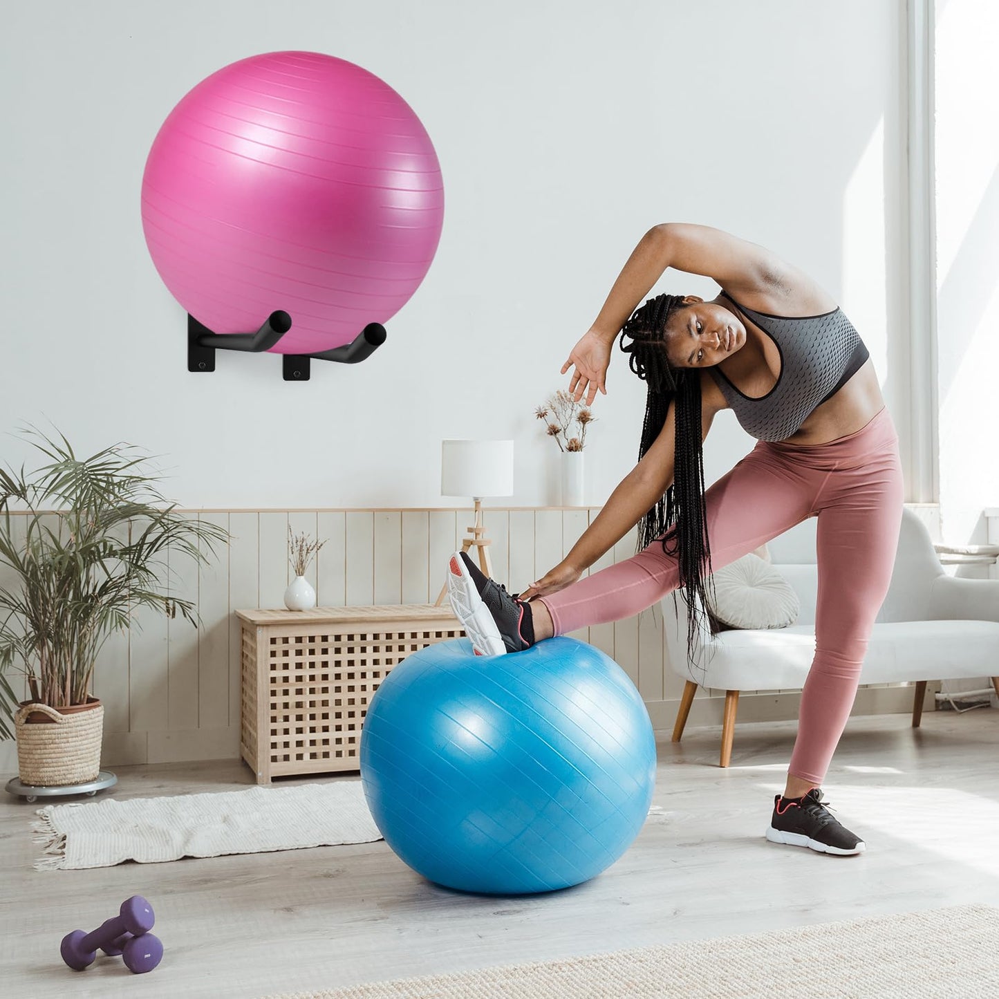 MANNIFEN Medicine Ball Rack,Exercise Ball Holder,Wall Rack for Gym Garage Storage Yoga Ball,Suitable for Yoga Ball/Stability Ball/Barre Ball/Yoga Block/Volleyball/Basketball (1 Black)