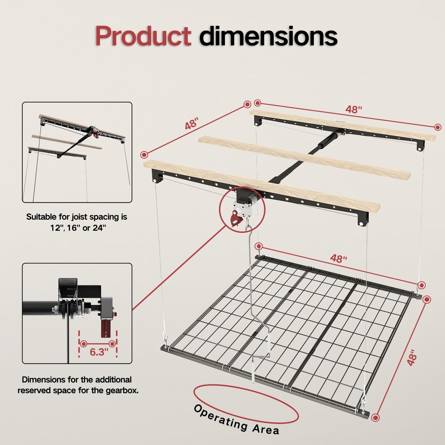 KOKORACKER Overhead Garage Storage Rack, Adjustable Heavy-duty 4x4 Ft Ceiling Storage Racks with Safety Lock, Ideal for Garage Storage Lifting Organization System, 250lbs Capacity