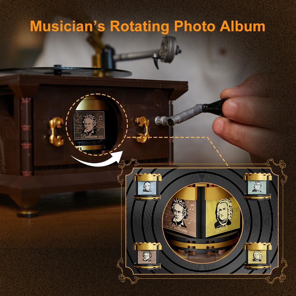 BRICKKK Set, Set, Set PANTASY Retro Phonograph Building Gramophone Music Box Building Kit, Vintage Music Player