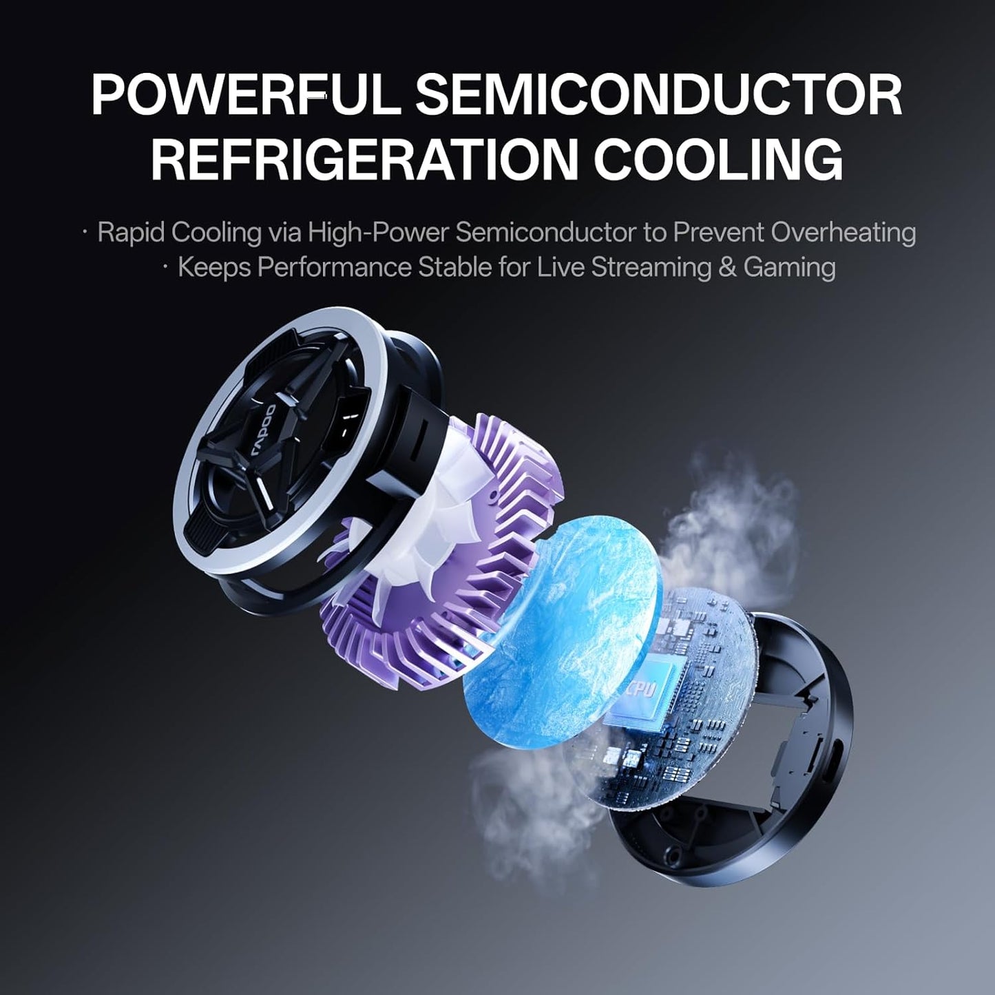 MC05 15W Rapoo Phone Cooler for Gaming and Streaming, Semiconductor Cooling Technology, Low-Noise, Magsafe Wireless
