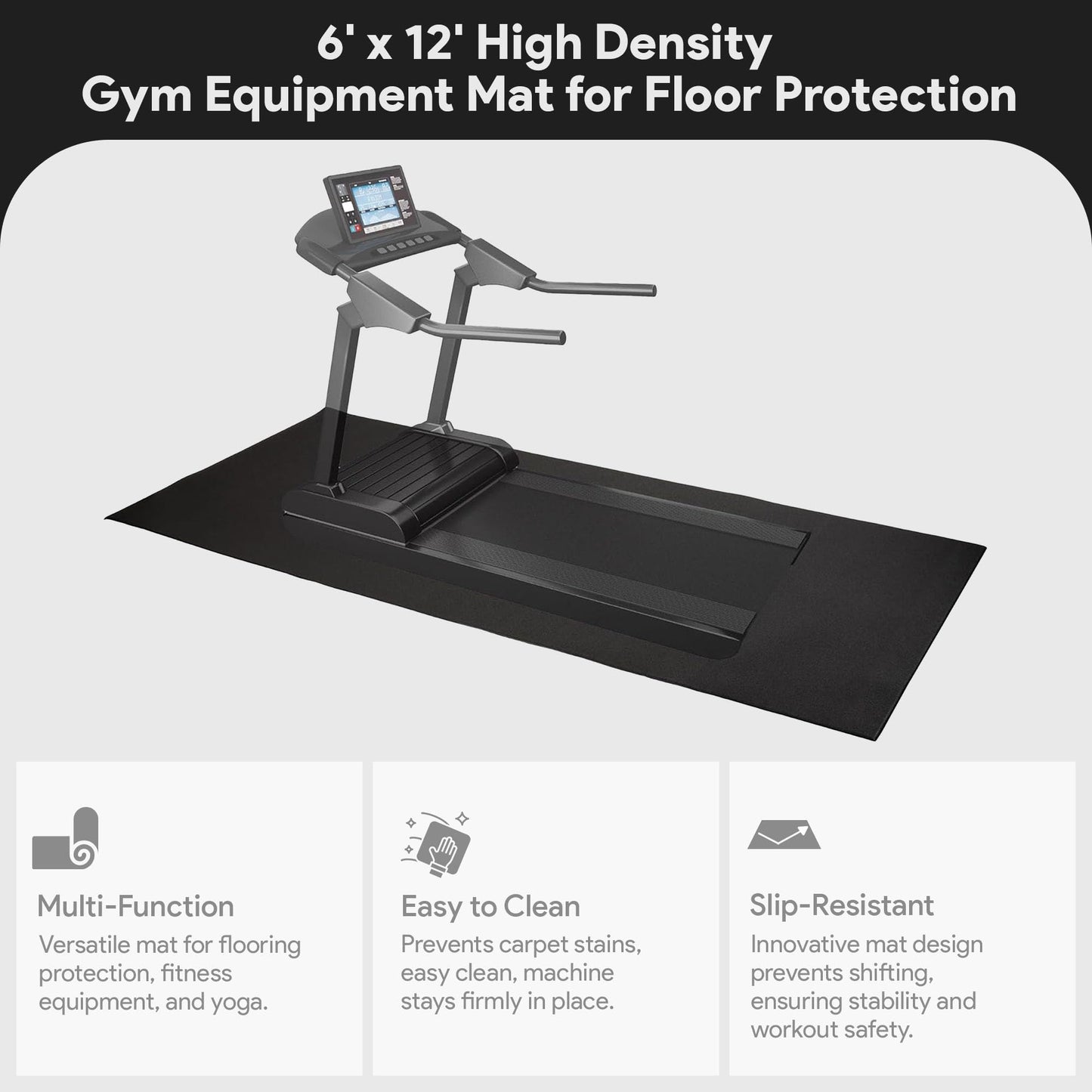 BalanceFrom High-Density Gym Equipment Floor Mat, 1/4-Inch Thick PVC – Non-Slip Flooring for Treadmill, Stationary Bike, Elliptical Trainer, Weight Bench, and Heavy Exercise Machines