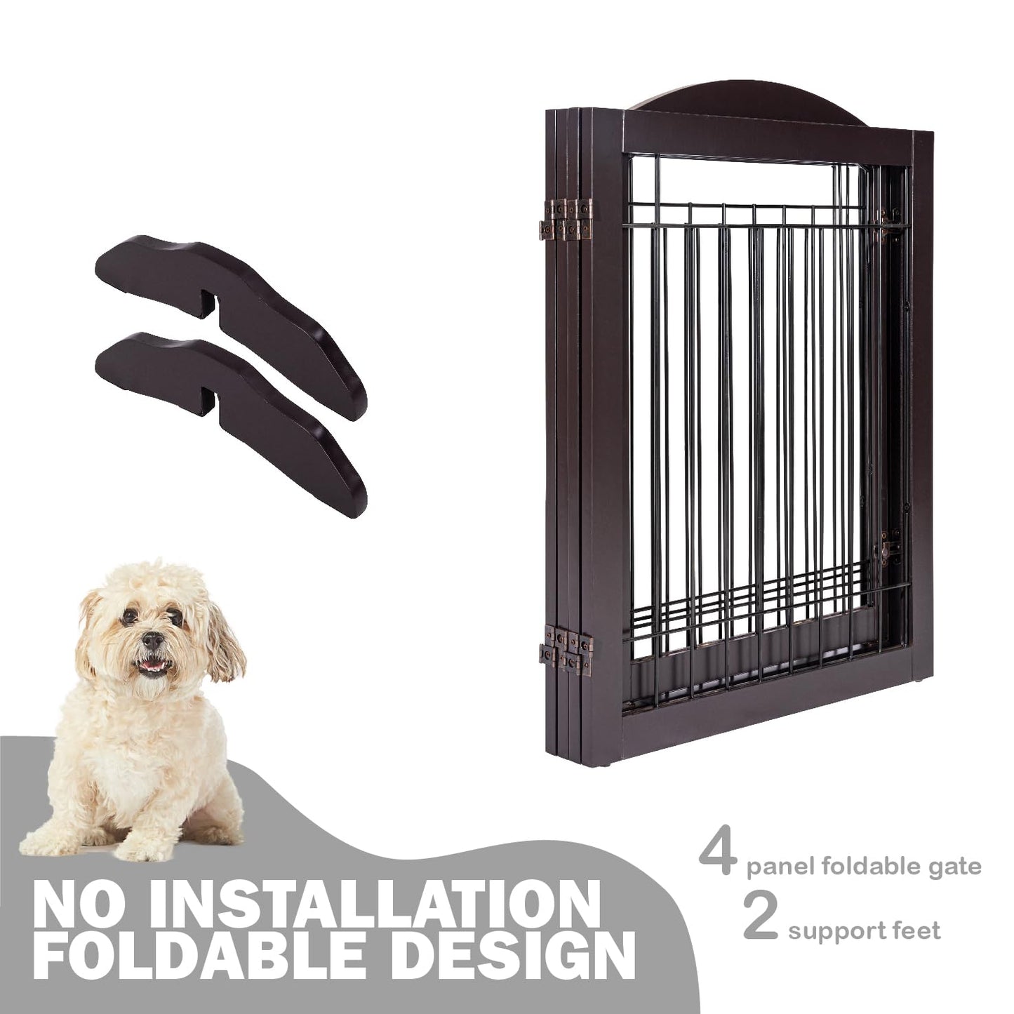 SPIRICH 96-inch Extra Wide 30-inches Tall Dog Gate with Door Walk Through, Freestanding Wire Pet Gate for The House, Doorway, Stairs, Pet Puppy Safety Fence, Support Feet Included(Espresso)