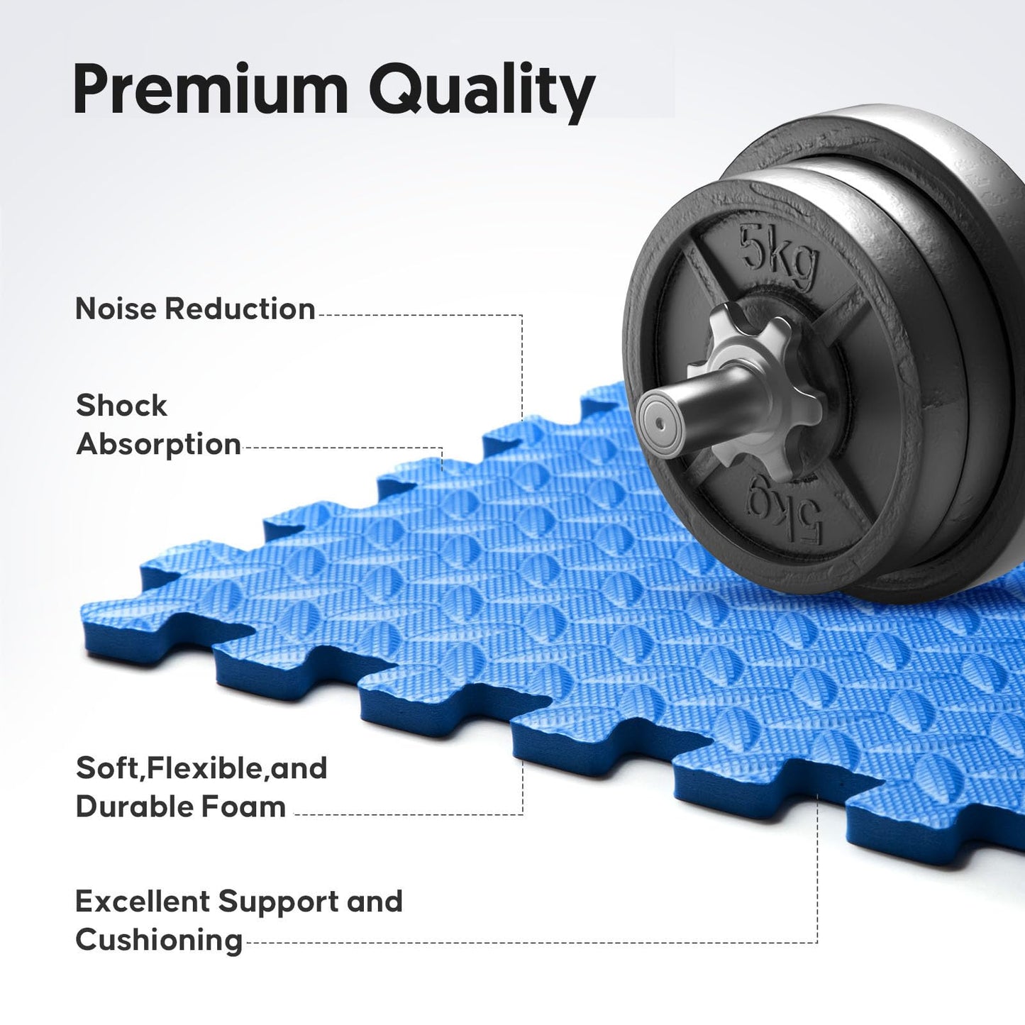 Home Gym Mat, Puzzle Exercise Mat, of EVA Interlocking Foam Floor Tiles for Home Workout Equipment and Kids' Play Areas - Blue, 24 in x 24 in x ½ in - 16 Tiles (Blue, 16 Pack 64 sq ft)
