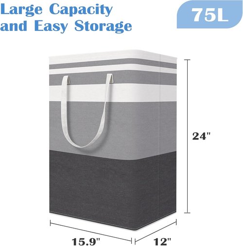 BlissTotes Laundry Basket - Waterproof & Collapsible Hamper with Easy Carry Handles | 75L Gradient Grey 3-Pack