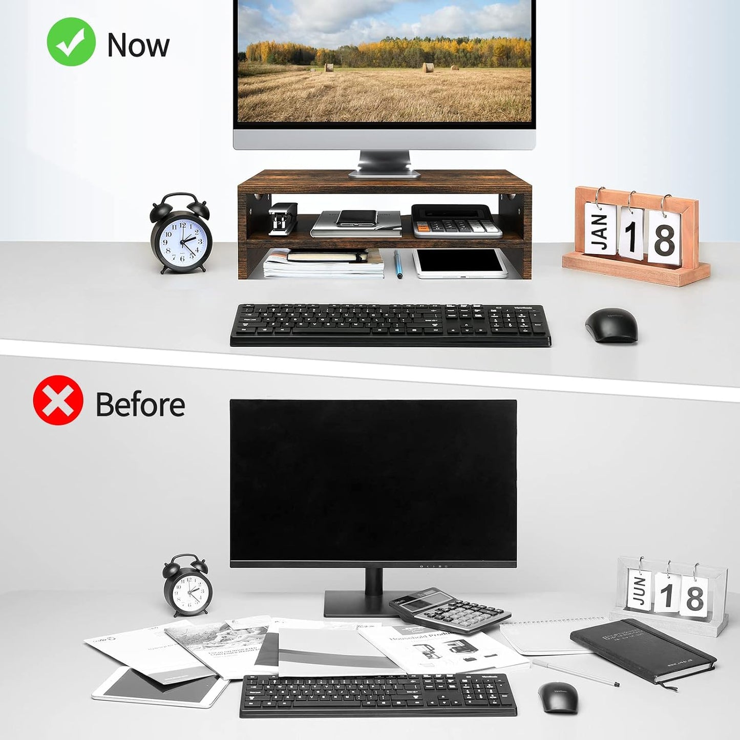 2 Zimilar Monitor Stand Riser, Tiers Laptop Computer Monitor Riser for PC Screen, iMac, Desktop Wooden Screen Monitor