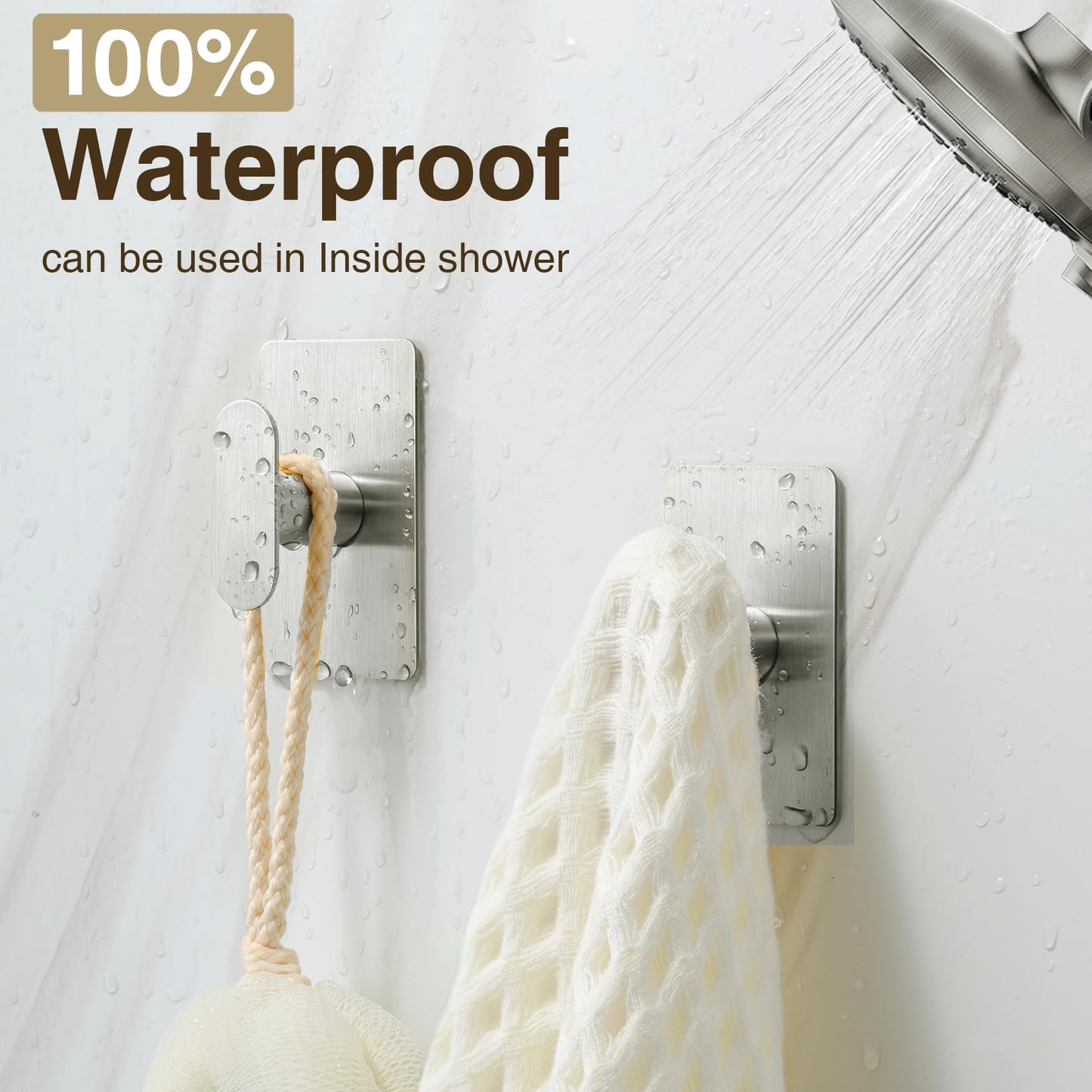 pickpiff Adhesive Towel Hooks for Bathroom: 20LB Extra Strong Wall Hanger for Shower Kitchen RV Dorm Apartment, Silver 4 Pack
