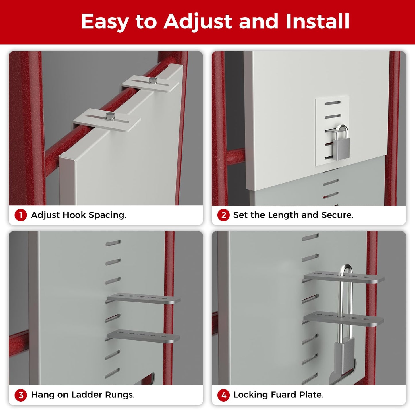 333'S Adjustable Fixed Ladder Safety Guard, Anti-Climb Ladder Guard with Adjustable Hooks and Multi-Level Length, Ladder Lockout Plate for Roof Access and Industrial Fixed Ladders, 15.7 in Wide