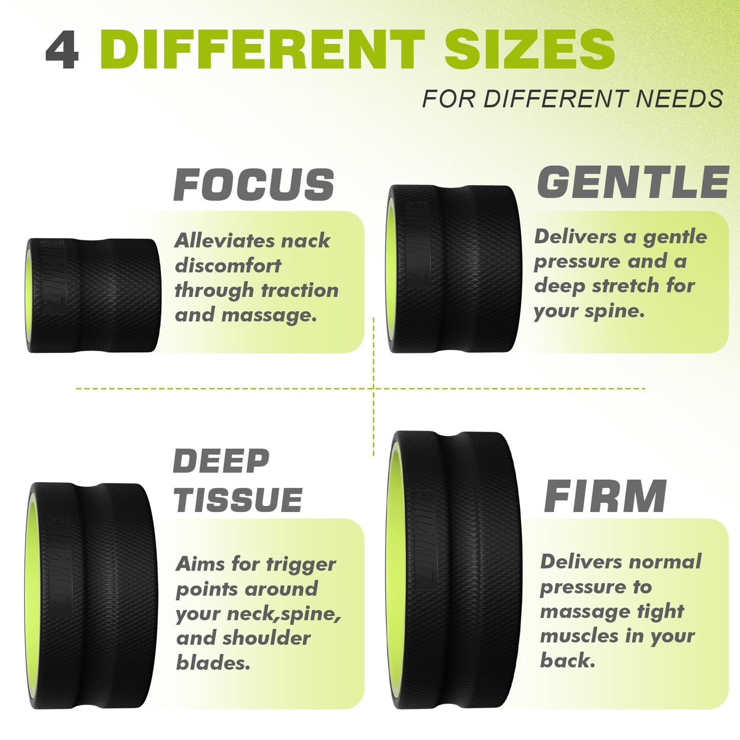 Back Roller Wheel - 5 Pack Yoga Foam Roller for Physical Therapy & Back Stretcher, Deep Tissue Massage for Pain Relief & Stretching | Green.