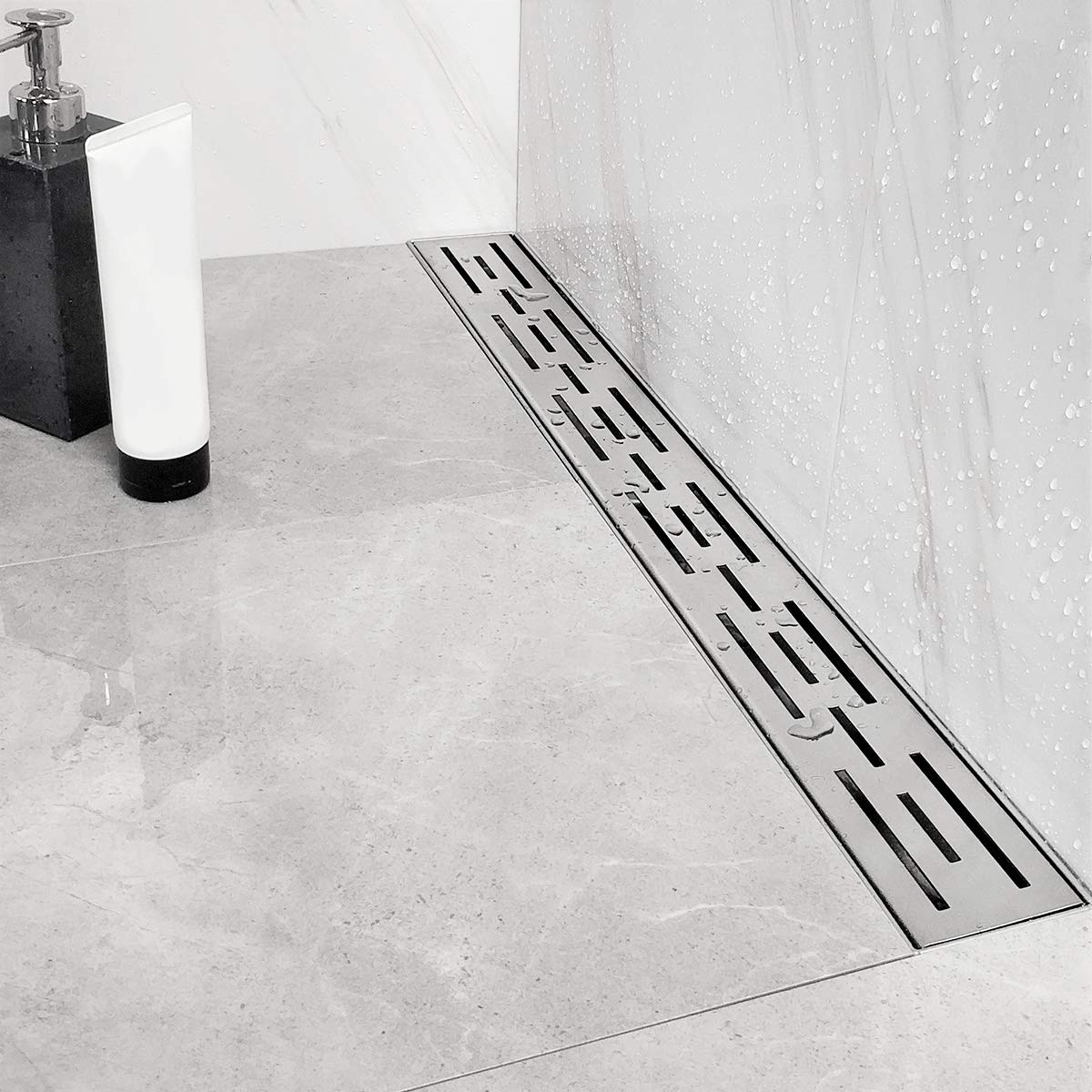 Neodrain 60 Inch Rectangular Linear Shower Drain with Brick Pattern Grate, Brushed 304 Stainless Steel Bathroom Floor Drain, Shower Linear Drain &Leveling Feet, Hair Strainer, CUPC Certified