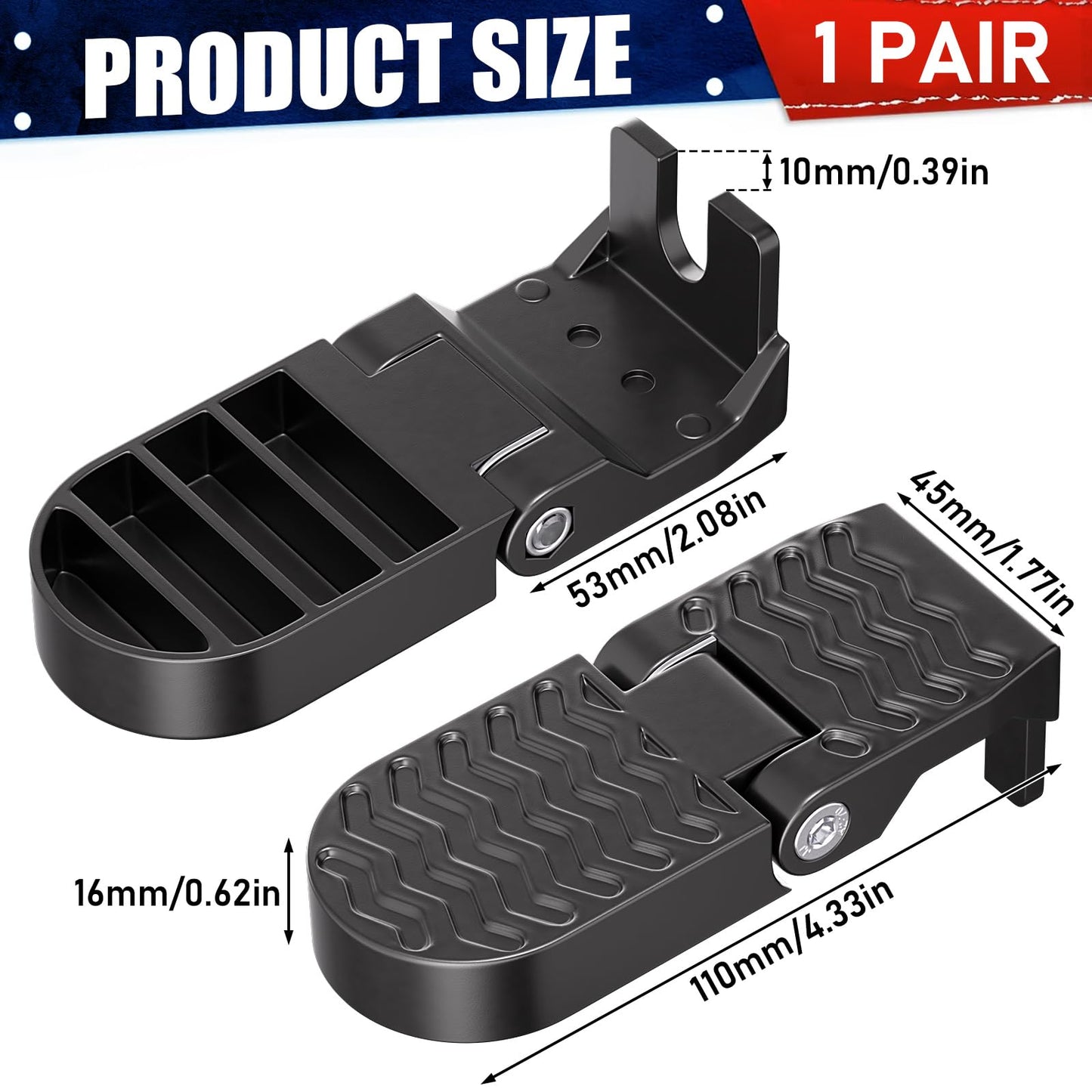 TOBWOLF 2PCS 10MM U Slot Bike Rear Pedals, Aluminium Alloy Bicycle Foot Pegs, Non-Slip Foot Pegs for Passenger, Folding Rear Bike Footrest Pedals for E-Bike, Mountain Bike, Folding Bicycle