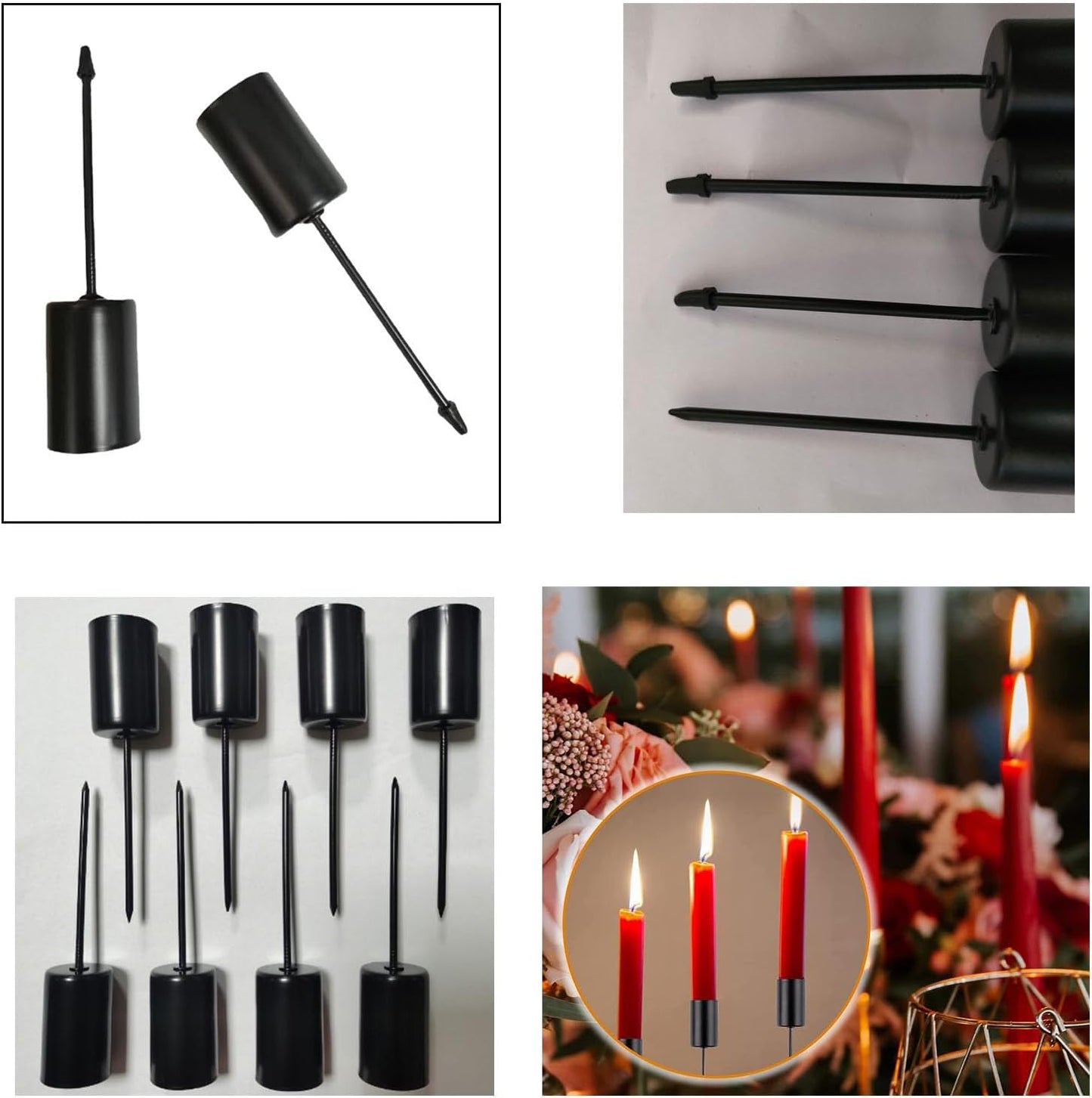 Skiennix Candle Holder Stakes - Heavy Duty Metal Taper Holders for Floral Centerpieces | 4 Pack