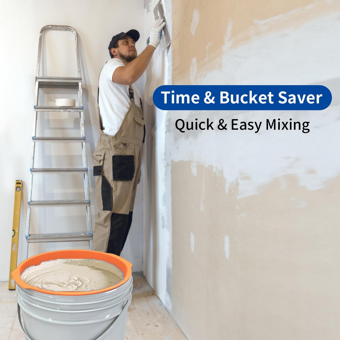 Dxmnoly 5 Gallon Silicone Bucket Liner - Reusable Measuring Mixing Liner for Concrete, Mortar, Grout, Paint - Food Grade Non-Stick with Measurement Marks - Easy to Clean & Durable (Orange)