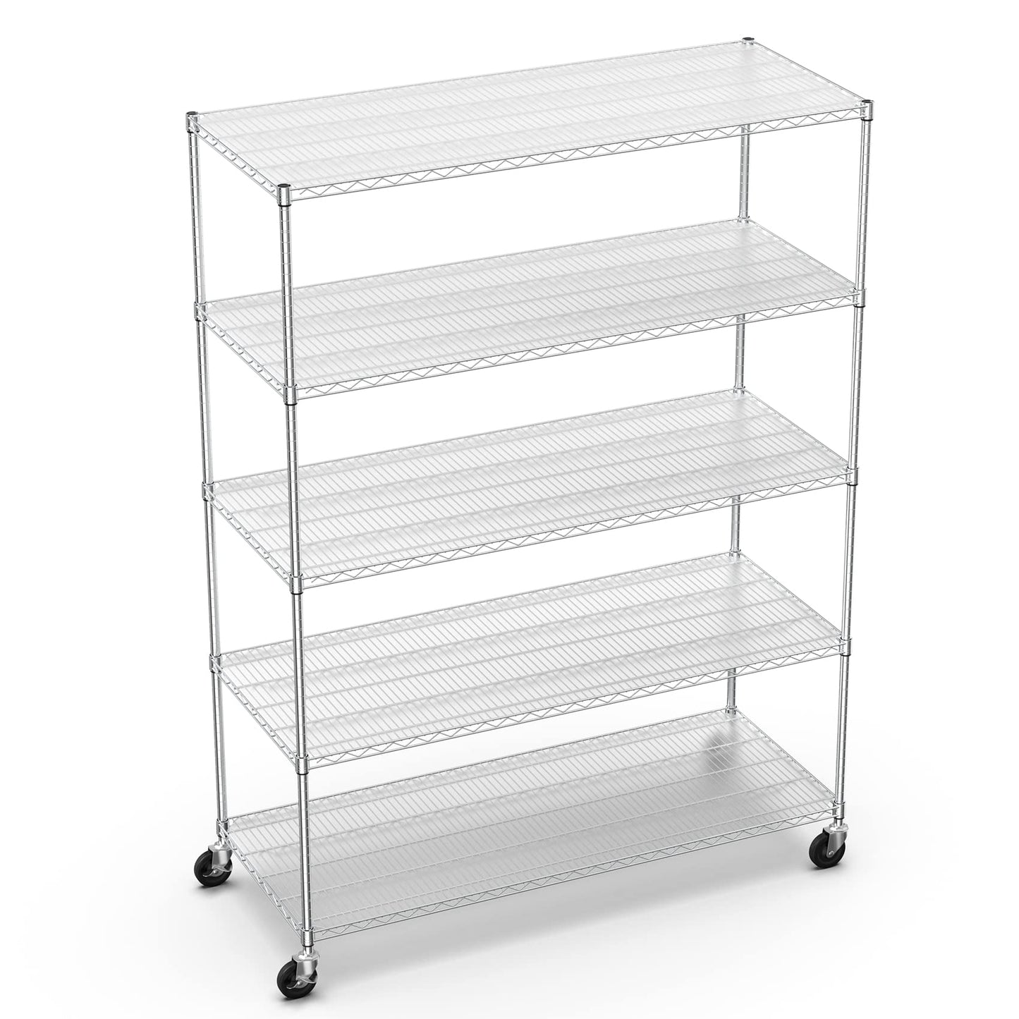 5 Tier 7500lbs Capacity NSF Metal Shelf Wire Shelving Unit, Heavy Duty Adjustable Storage Rack with Wheels & Shelf Liners for Commercial Grade Utility Steel Storage Rack, Chrome - 82"H x 60"L x 24"D