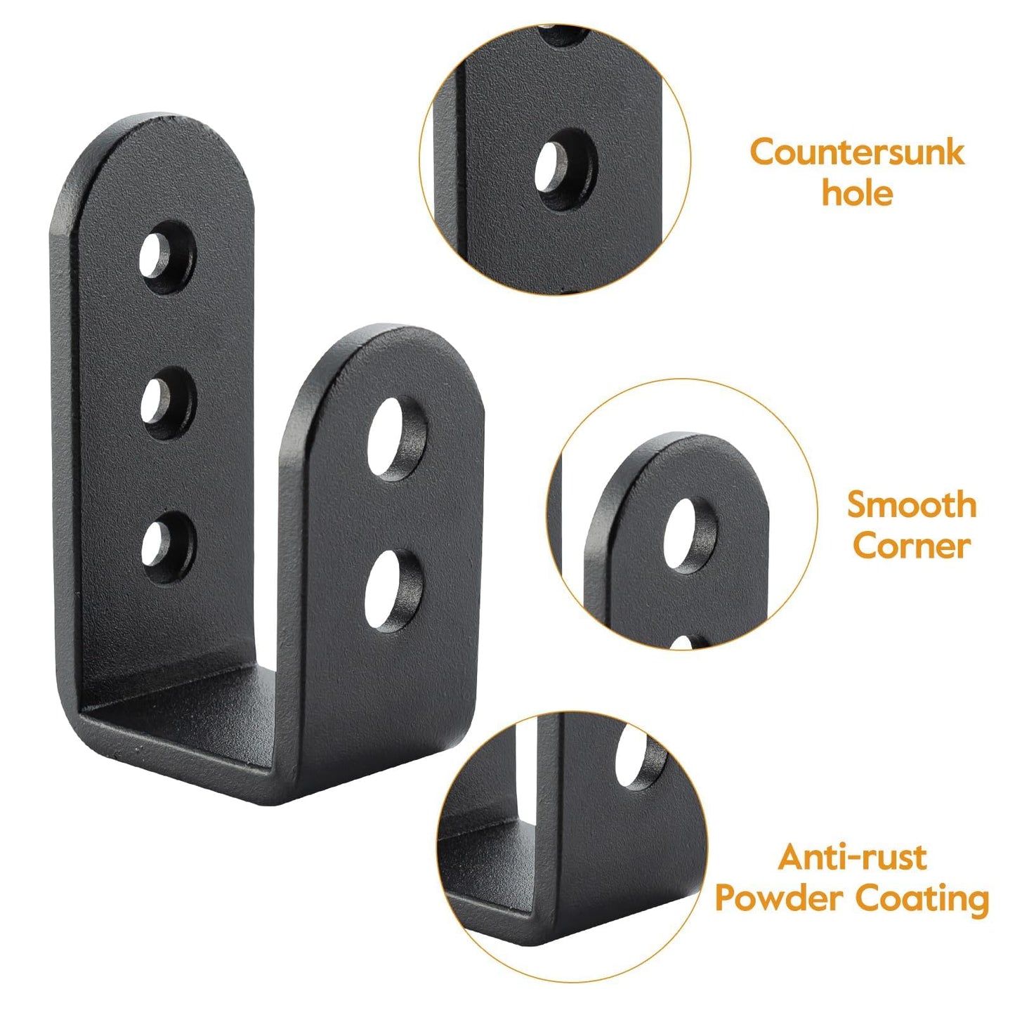 HOME MASTER HARDWARE 2×4 Door Barricade Brackets, Heavy Duty U Bracket for Indoor/Outdoor Door Security Brace Bar, Black,2 Pack