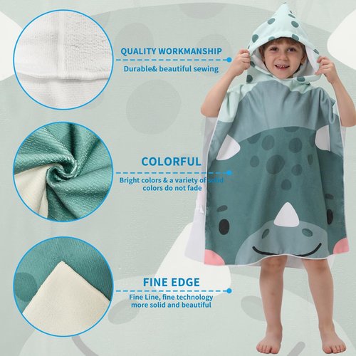 Athaelay Soft and Absorbant Kids Beach Towel Poncho Cute Stylish Cartoon Hippo Print Gift for Child Toddler