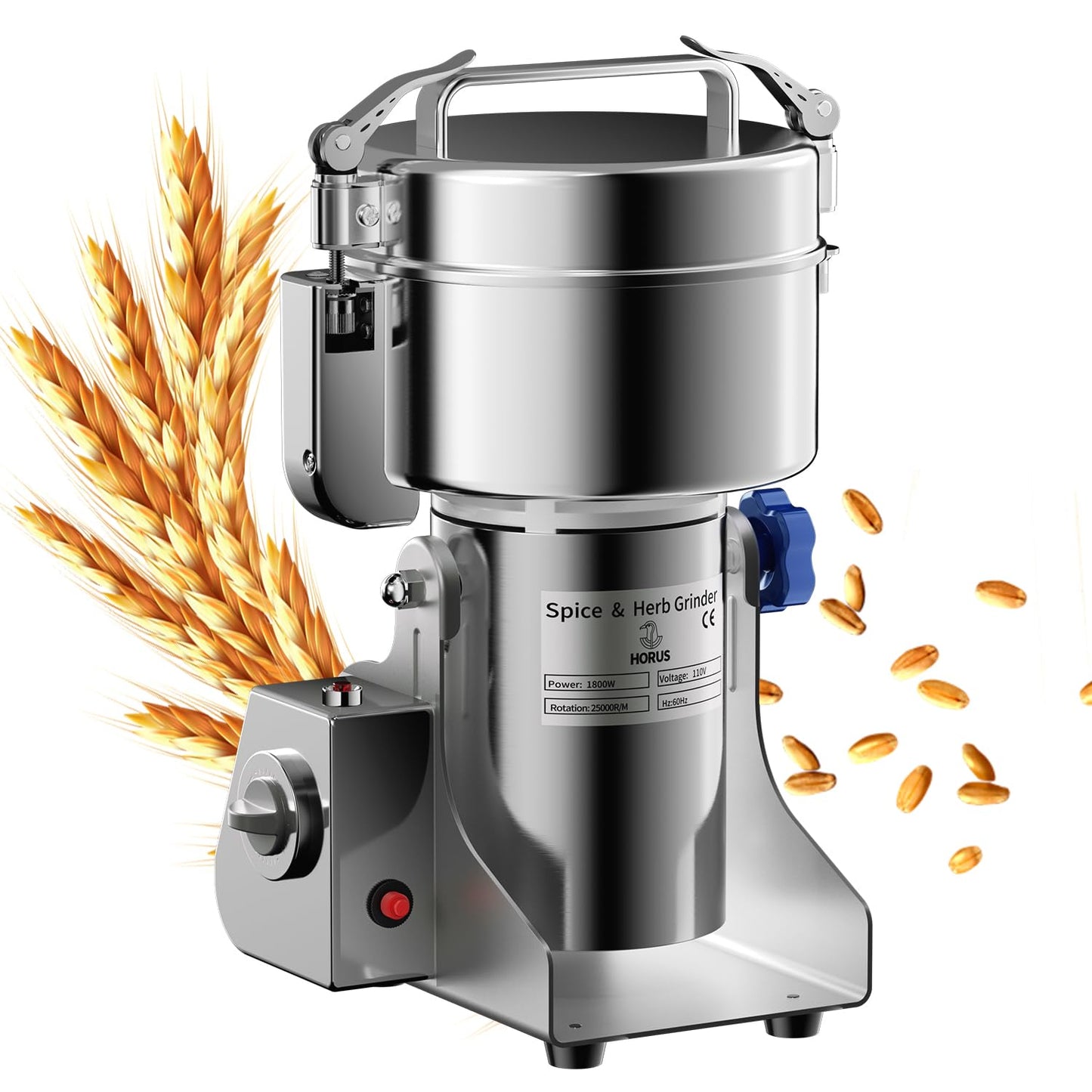 Electric Grain Mill 1000g, Flour Grinder Mill Stainless Steel for Home, Counter Grain Grinder for Wheat, Rice, Wheat Berry, Corn, Herbs, Spices