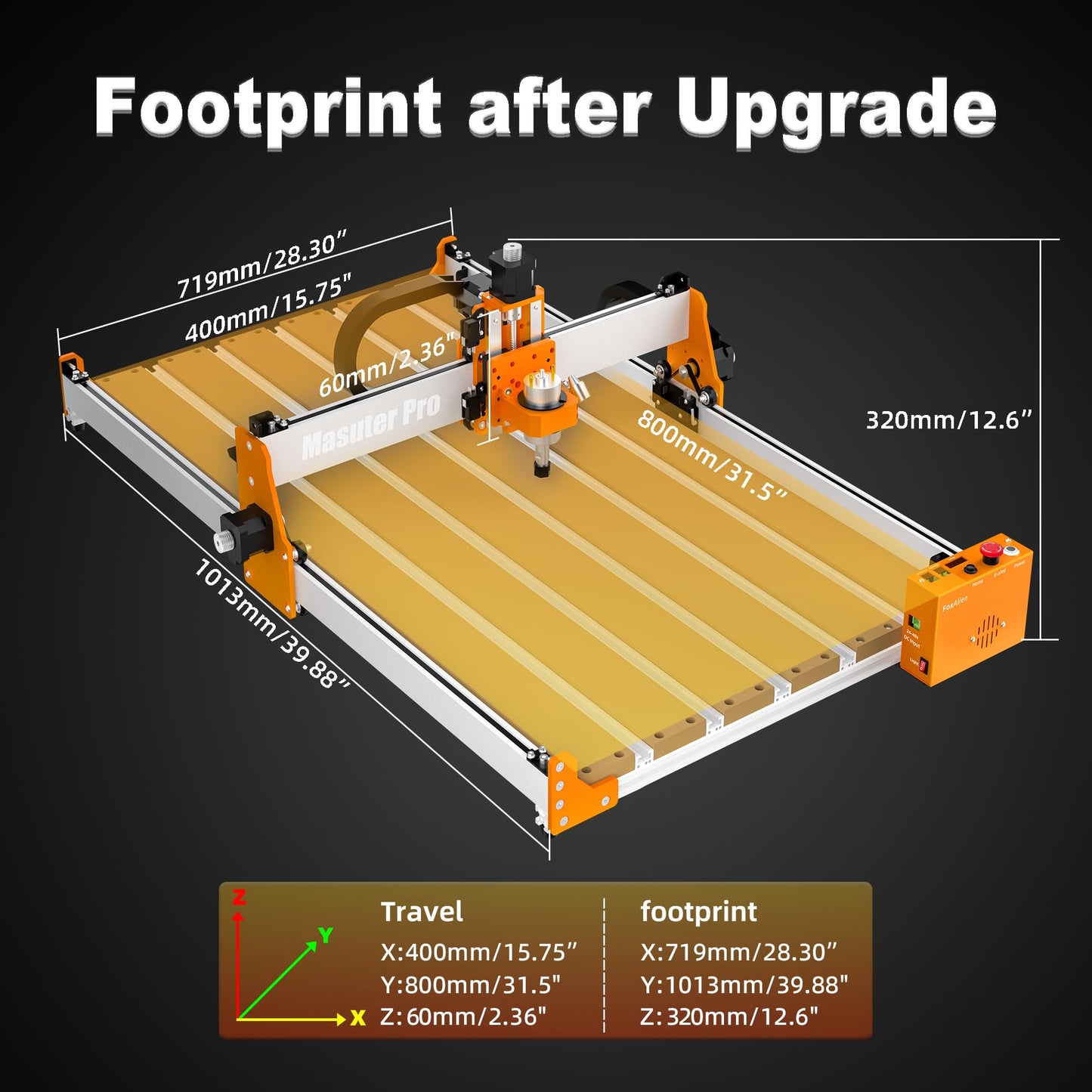 FoxAlien 4080 Y-axis Extension Kit for Masuter Pro, with Upgraded T-slot Hybrid Spoilboard CNC Router Machine Working Area Extend (15.75" x 31.5", X-Y)