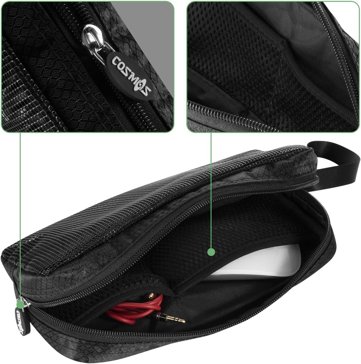 CM Travel Cable Organizer Case Portable Computer Accessories Zipper Mesh Pouch for Holding Laptop Mouse, Power Bank