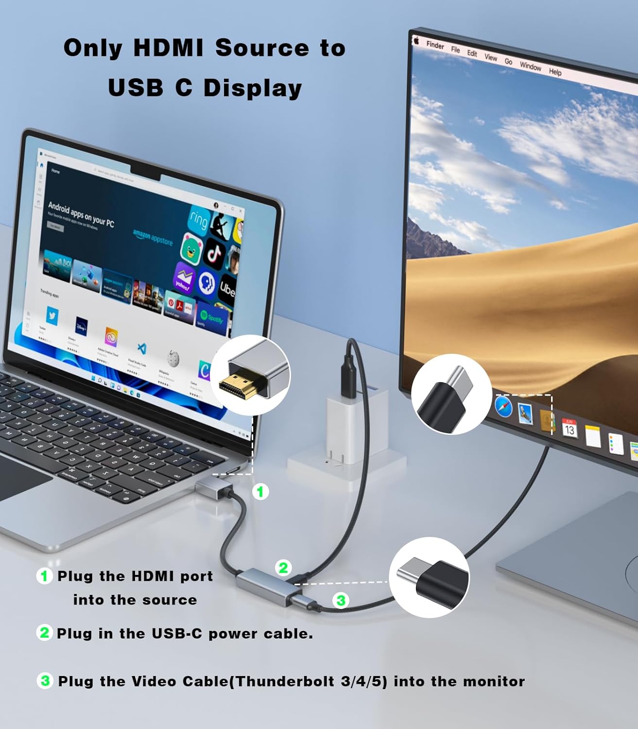 SWITCHFLUX Adapter,4K60Hz 2 2s,PS5,Switch,Xbox,Portable HDMI to USB C Uni-Directional HDMI (Source) to USB C (Display)