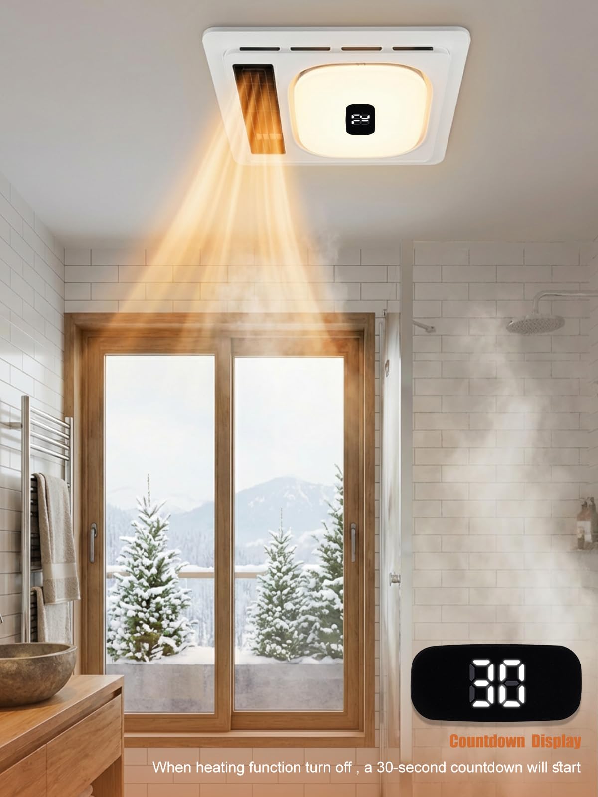 4 In 1 Bathroom Exhaust Fan with Light & Heater 1800W, 180 CFM Ventilation 1.0 Sone Bathroom Exhaust Fan with Bluetooth Speaker, 2 Heat Levels, 4 RGB Modes, Remote Control, Ceiling Mount for Bathroom